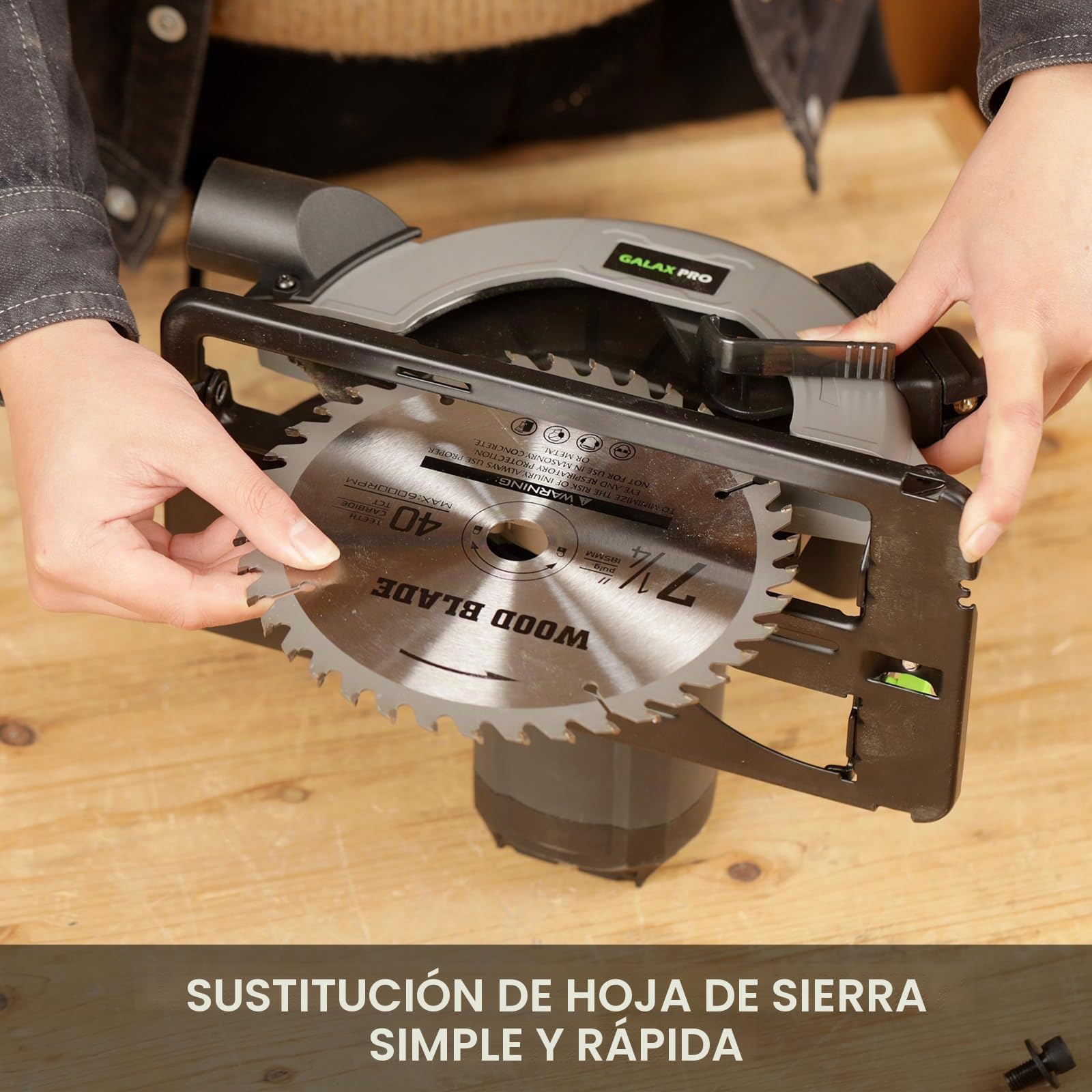 GALAX PRO 1400W Sierra Circular,6000RPM sierra circular manual con guía láser,Corte Máximo:62mm(90°) y 48mm(45°),2 Hojas de Sierra 185mm(24T&40T) para Corte de Madera/Plástico