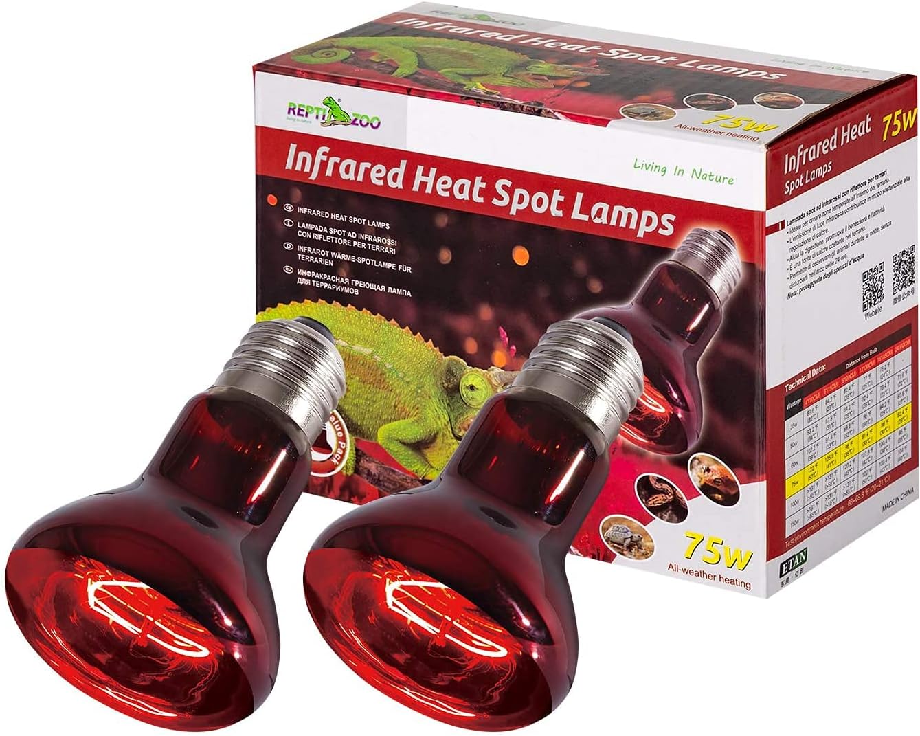 REPTIZOO Reptile Ceramic Infrared Heat Emitter,2 Packs 110V 60W Infrared Bulb for Reptile Pet Coop and Glass Terrarium