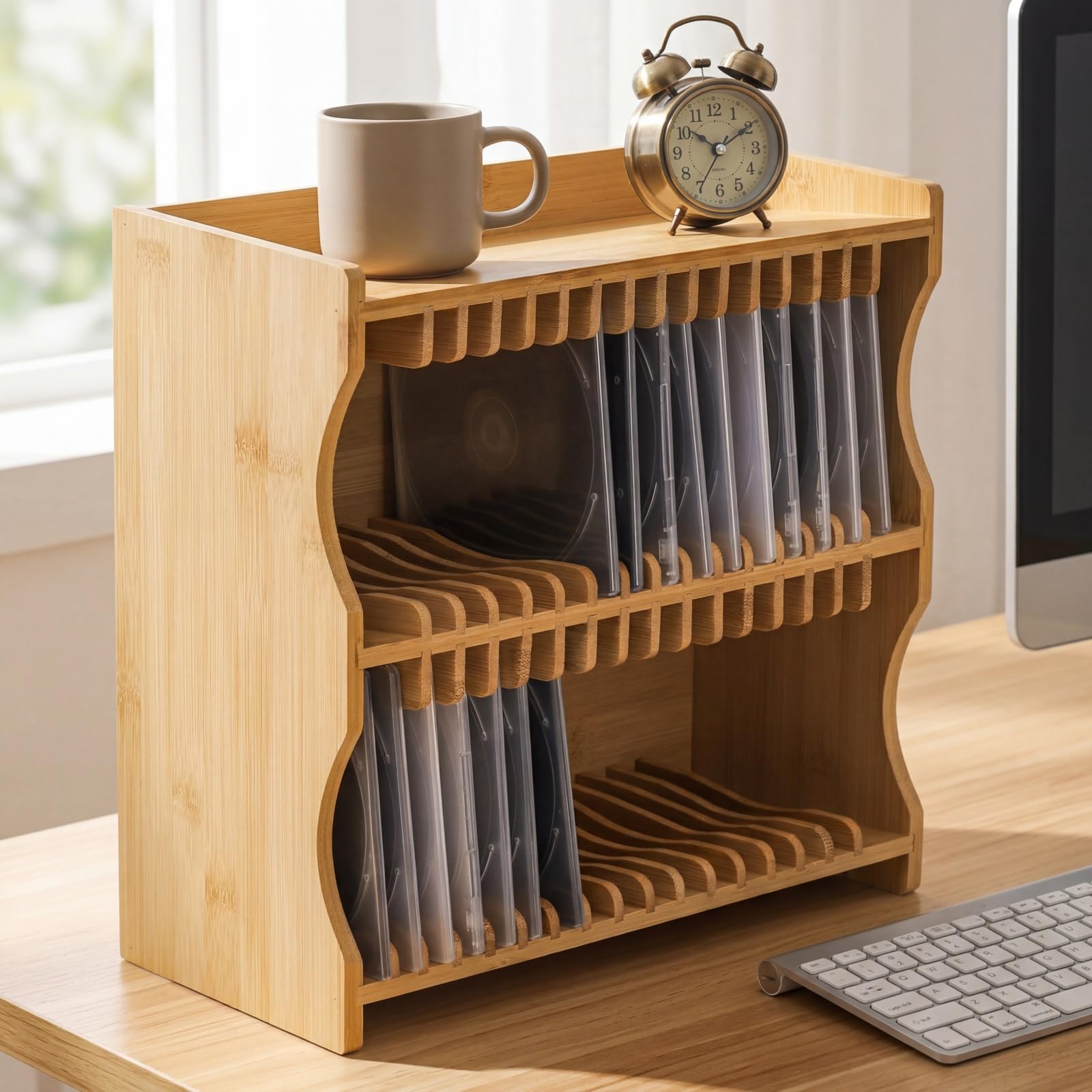 Amazon.com: Lyellfe CD Holder Rack, Bamboo CD Rack Organizer with
