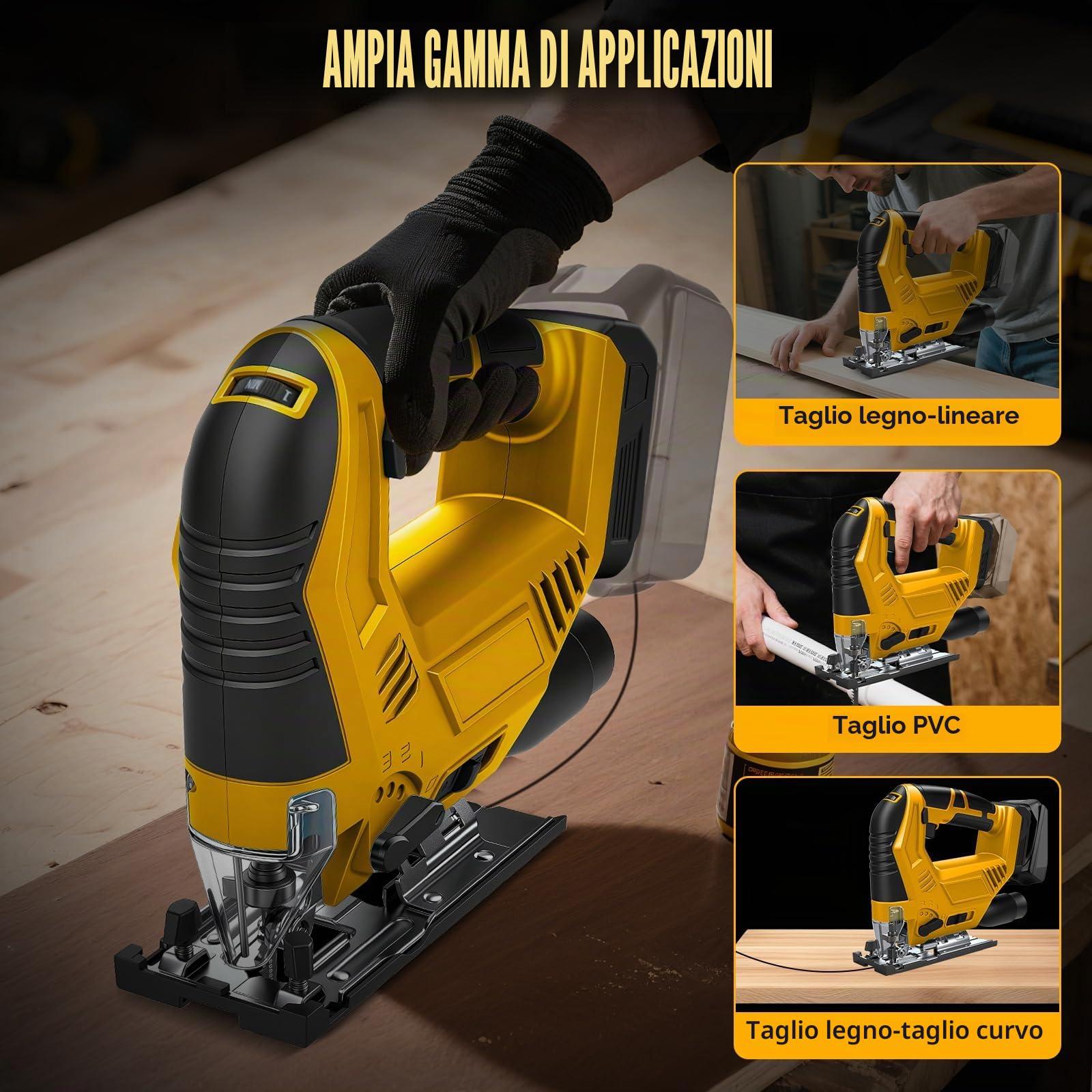 Seghetto alternativo a batteria per Dewalt 20V (senza batteria) | Sega a Puzzle Elettrica, Smusso 45°, 6 Velocità, 4 Orbitali, Tubo Polvere, Righello e 5 Lame