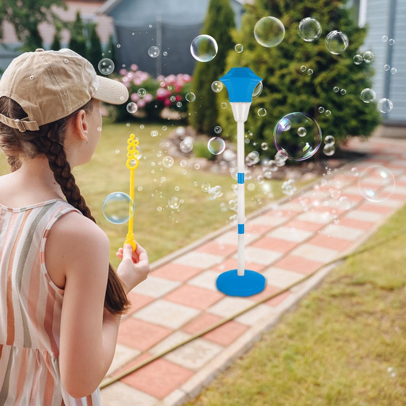 Macchina Bolle A Bacchetta Soffice giocattolo ricaricabile 10 fori a | con Musica e Luce LED, Altezza Regolabile, Picchetto da Terra e Bacchetta Autoportante Per Spiaggia, Giardino