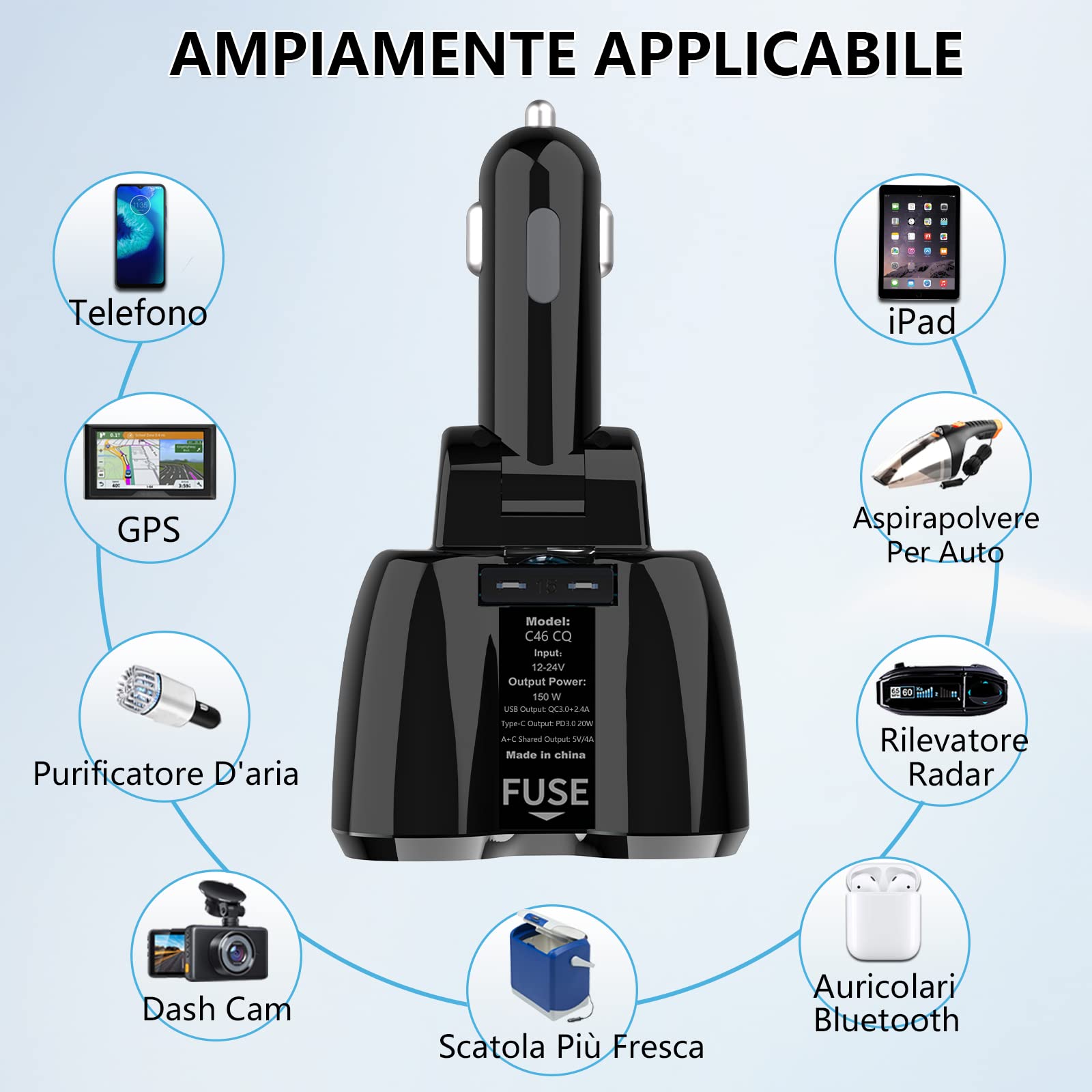 Accendisigari - Verteiler 2-Fach 8A 90° Adattatori Alimentazione - Foto 2