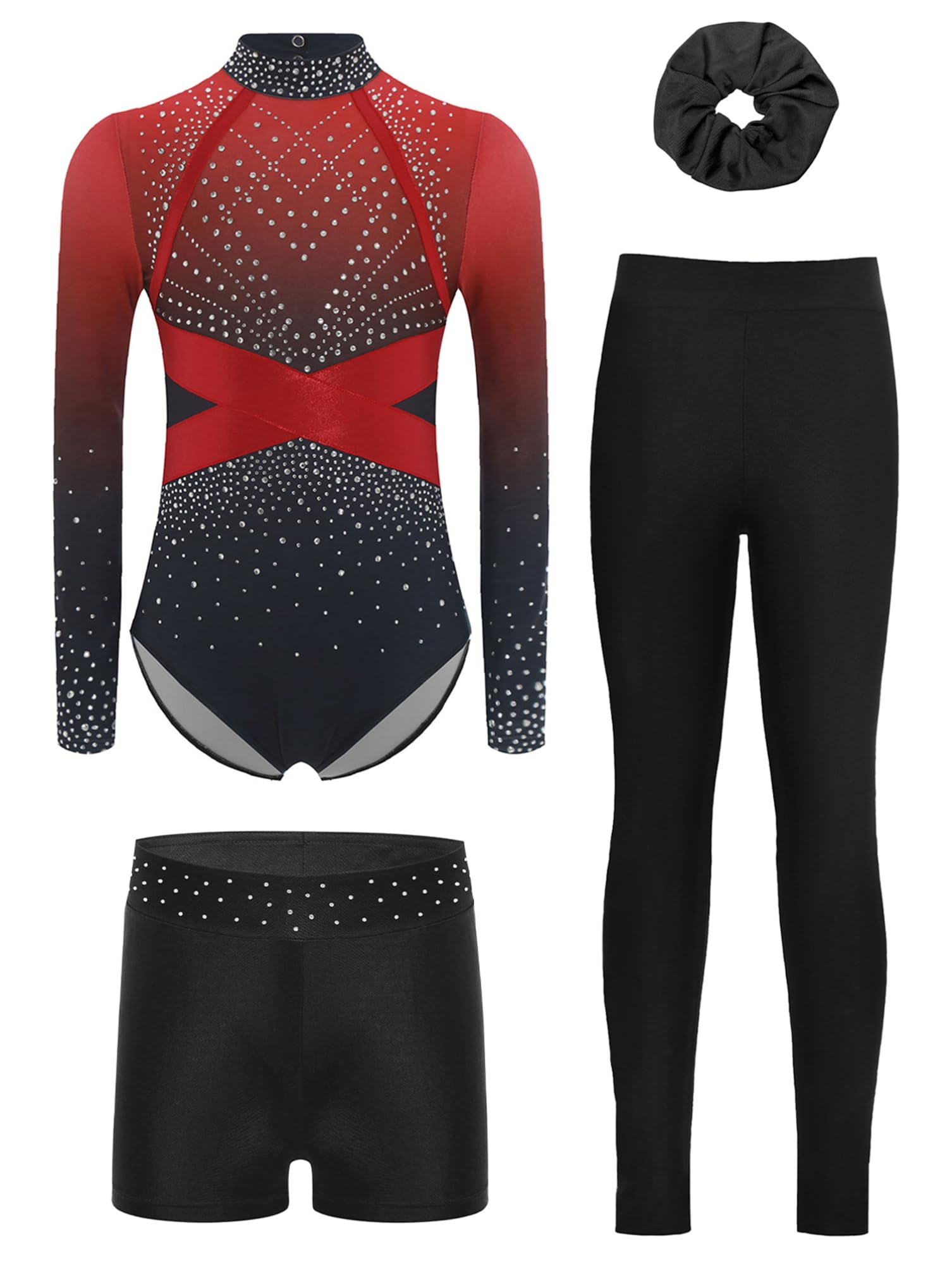 dPois Maillot De Gimnasia De Manga Larga para Niña Leotardo con Pantalones Cortos Y Leggings Mono De Patinaje Artístico Competición
