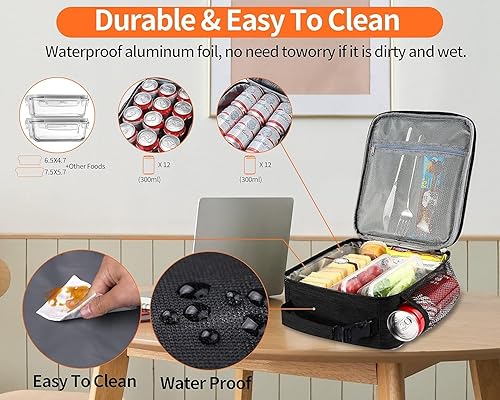 Miniatura 5 de Bolsa de almuerzo para hombres y mujeres, bolsa de almuerzo reutilizable para adultos, pequeña lonchera aislada, bolsa de almuerzo para oficina,