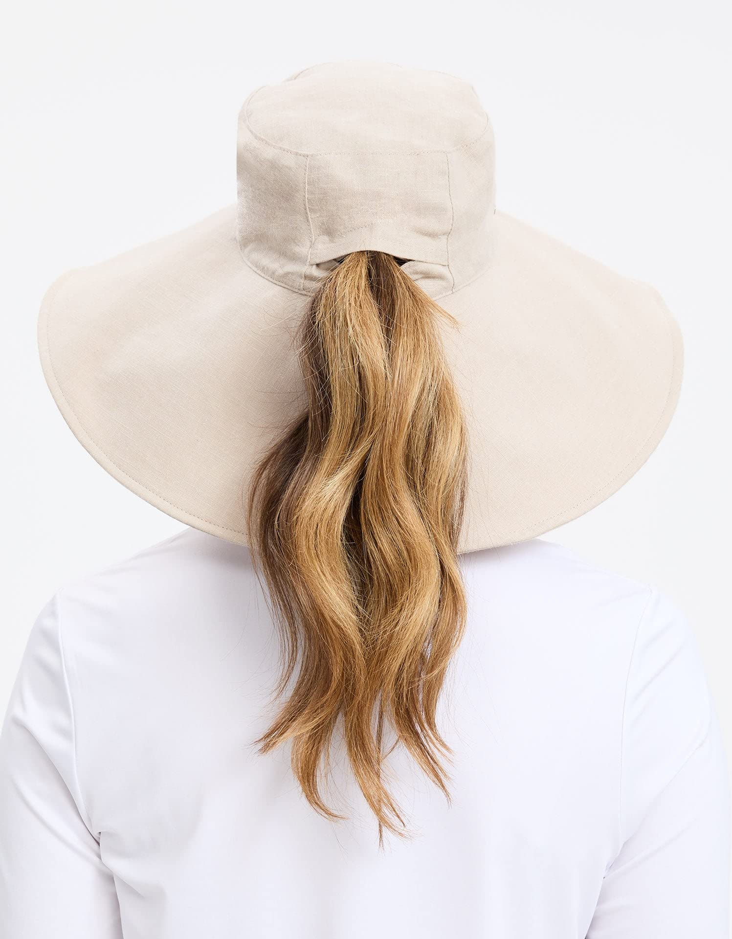 Solbari Sonnenhut für Damen, ultraweit, Baumwolle, Leinen, UPF 50+, verstaubar, verstellbar, mit Pferdeschwanzloch für Reisen, Strand und Outdoor