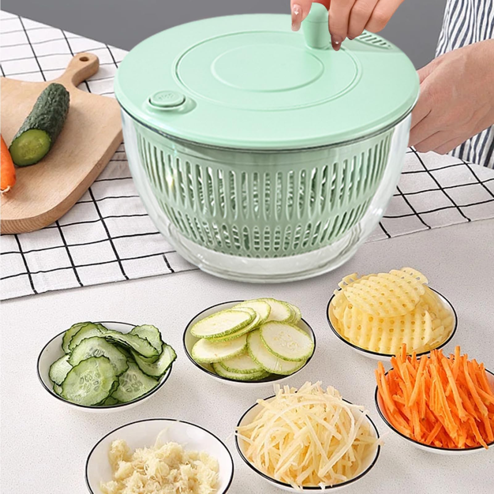 madri Centrifugador de ensalada manual, secador de verduras, secadora de frutas y verduras con mango y giratorio, spinner de verduras multiusos para lavar y secar la cocina en el hogar