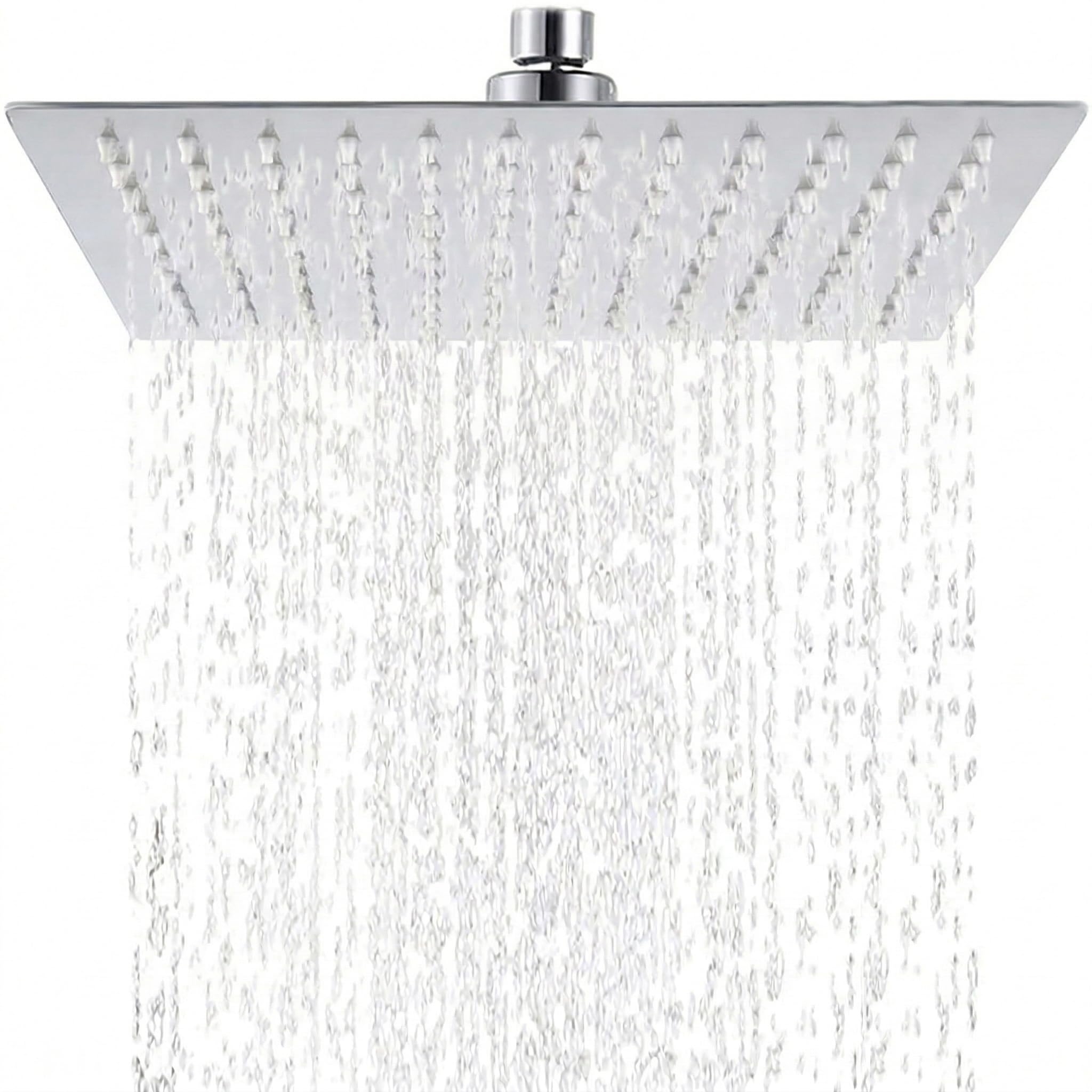 Square Rainfall Shower Head, 8 inch Large Rain Showerhead 304 Stainless Steel Chrome Overhead Fixed Shower Heads- Standard Fitting, Easy Replacement