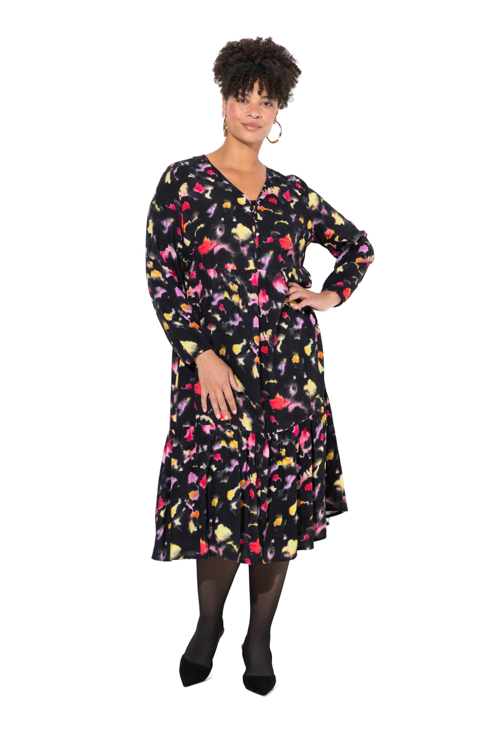MIAMODA Damen große Größen Übergrößen Plus Size Midikleid, Alloverdruck, Volants 837099