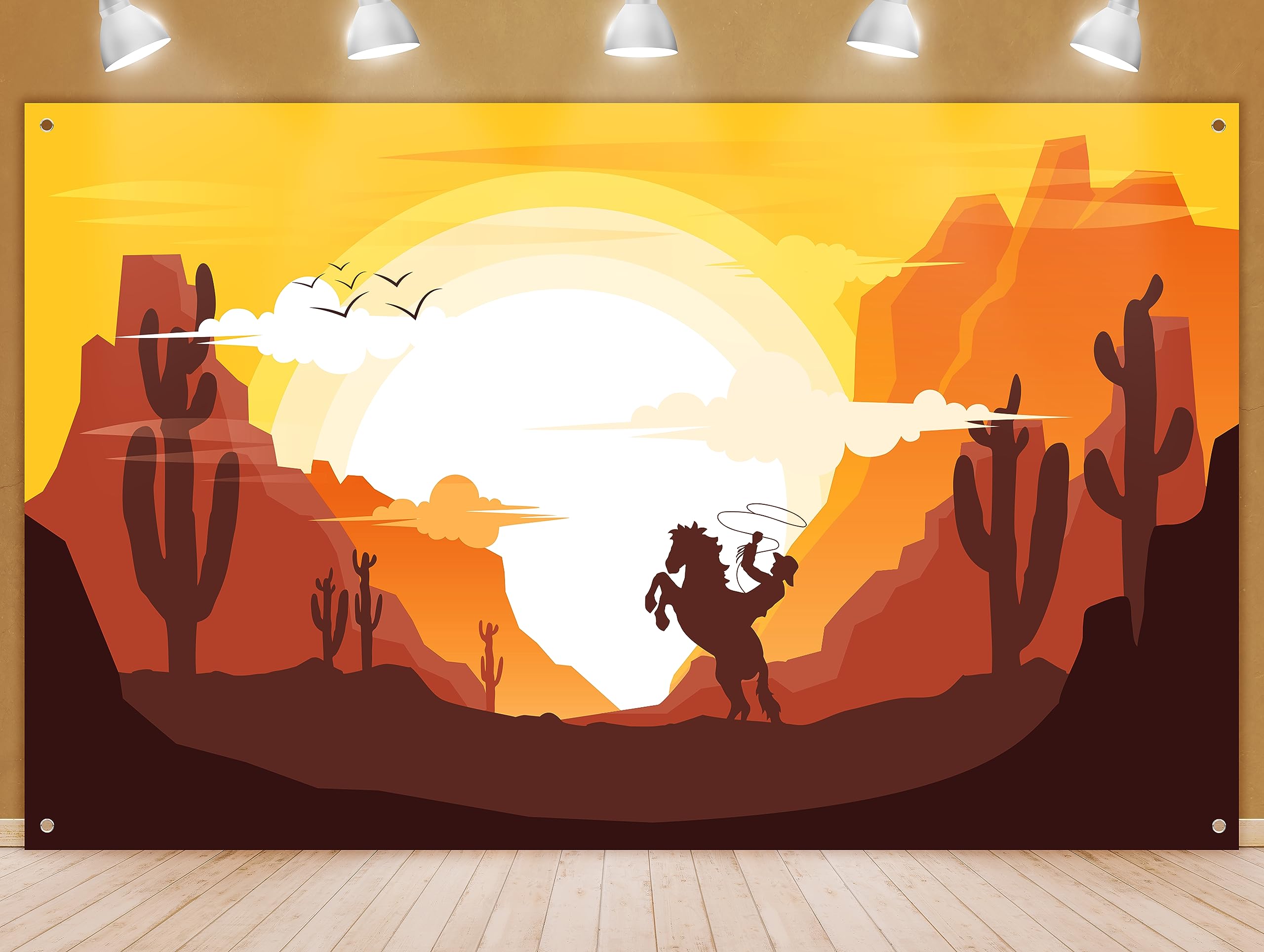 Western Cowboy Party Backdrop - Wild West Theme Background Decorations Canyon Rancho Horse Rodeo Sunset Birthday Decor Banner Supplies for Kids Boy Children Photo Booth Backdrops - 70.8 x 43.3 Inch