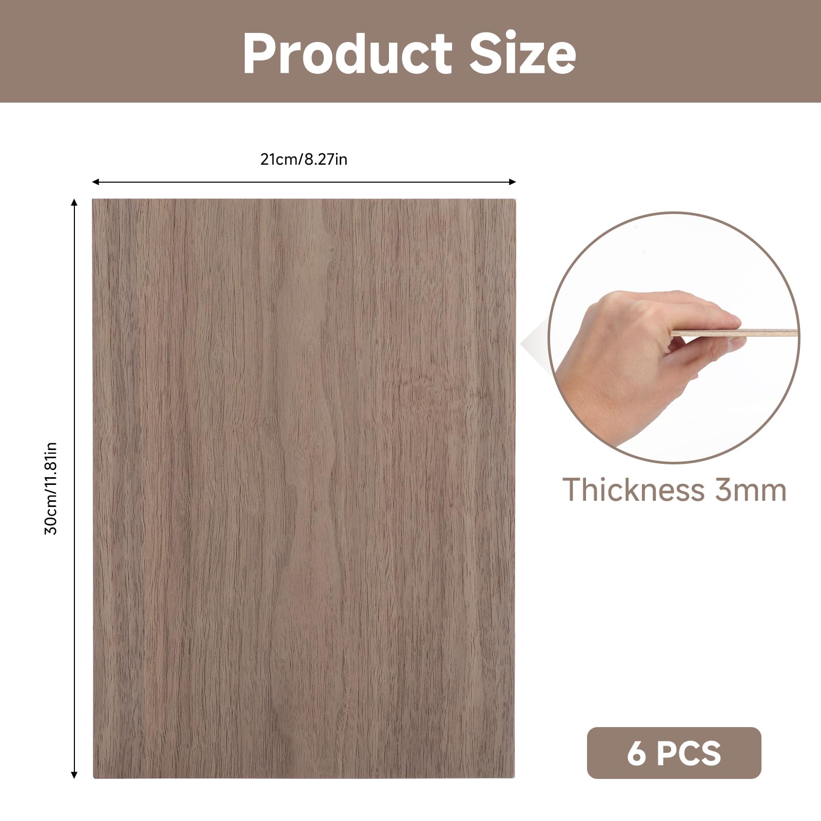 6 arkuszy sklejki, 3 mm, 300 x 210 mm, sklejka, orzech włoski, drewno, sklejka laserowa, 3 mm, płyta drewniana do majsterkowania, modelarstwa, grawerowanie laserowe, rzeźbienie w drewnie CNC, 6 szt