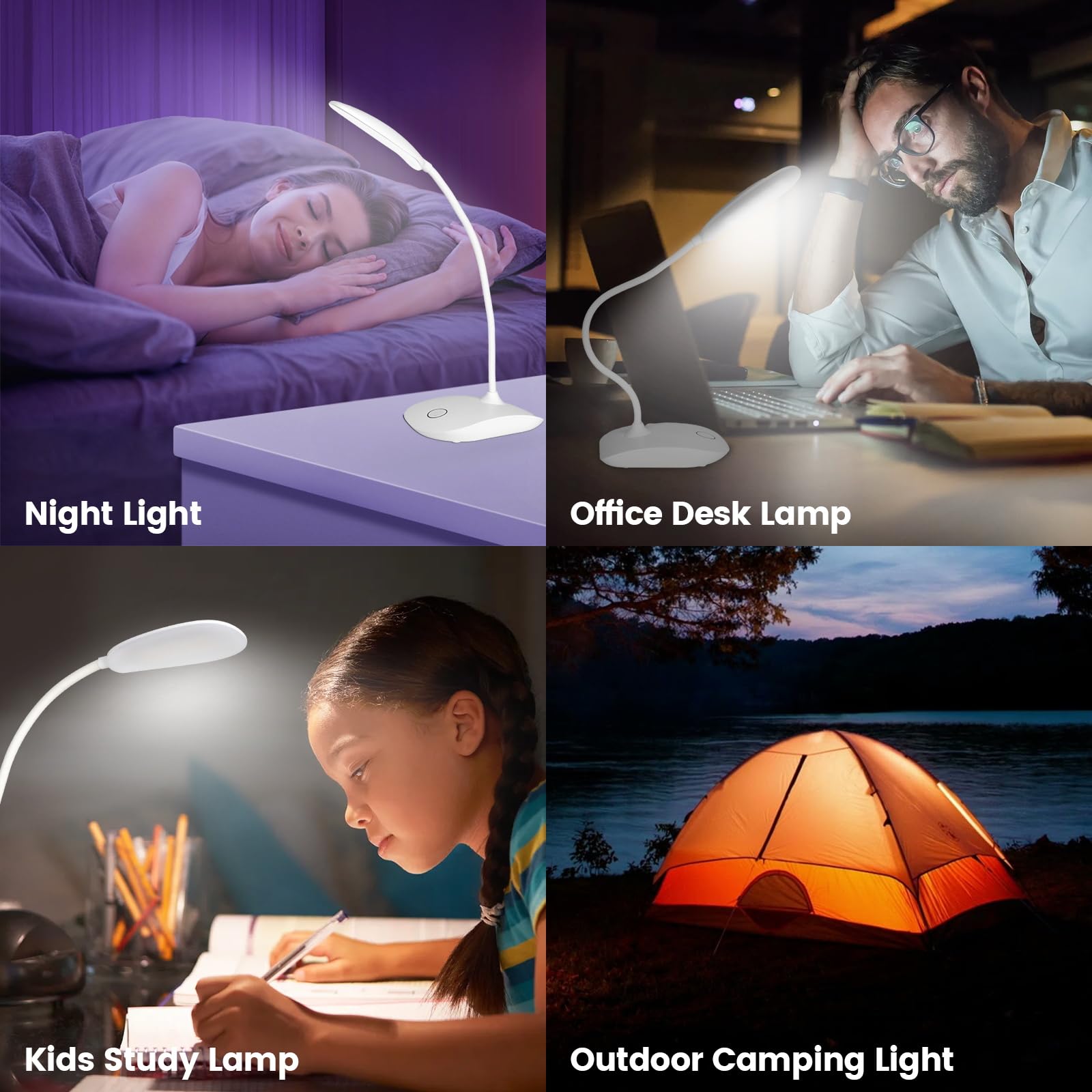 Wiederaufladbare LED-Schreibtischlampen, 3 Farbmodi, Touch-Steuerung, dimmbar, tragbar, 2000 mAh Akku, 2 Stück