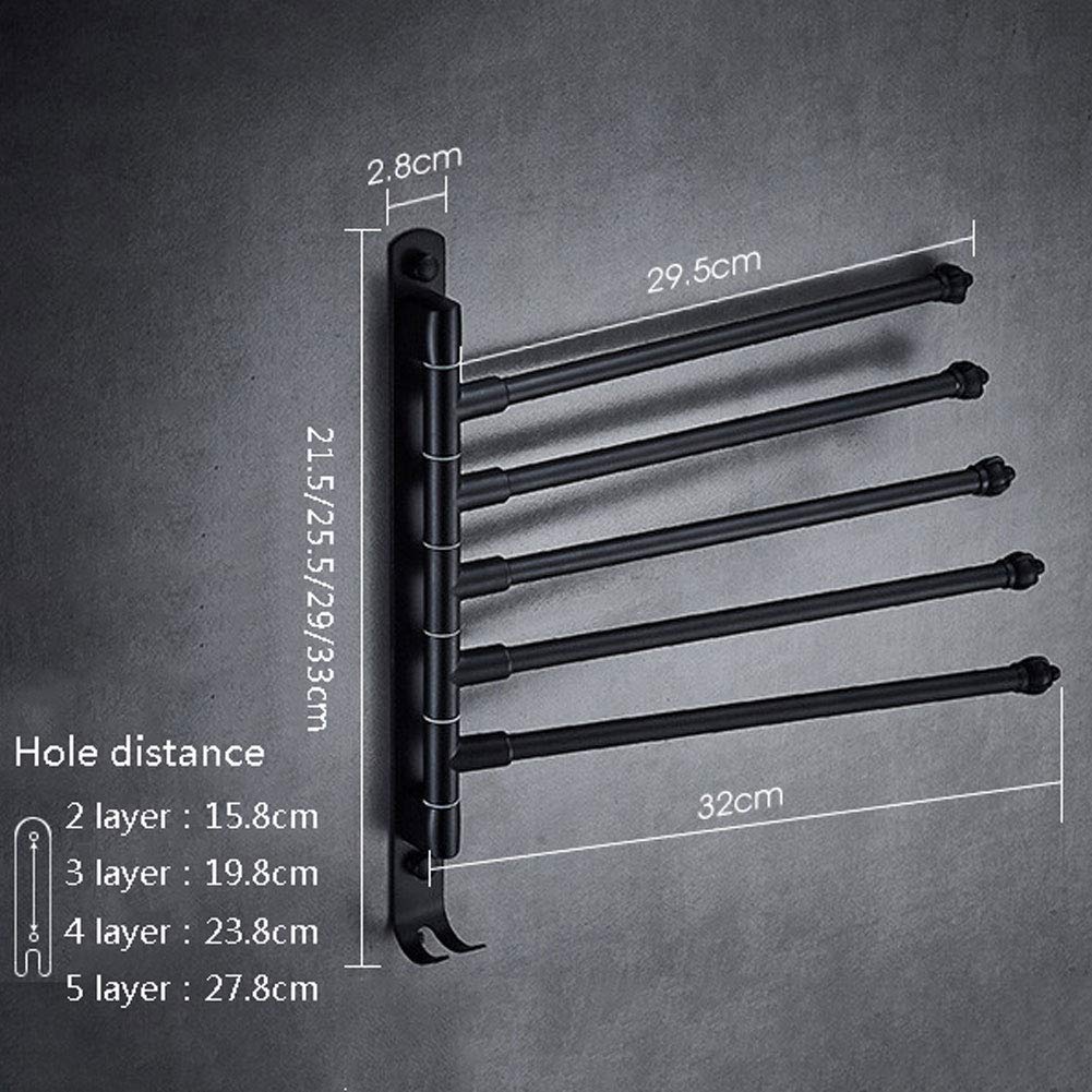 Soporte para toallero montado en la Pared, 180 Giratorio, toallero de Acero Inoxidable 304 para baño, toallero Multicapa con 2 Ganchos, Negro, 4 Capas (Negro, 5 Capas)