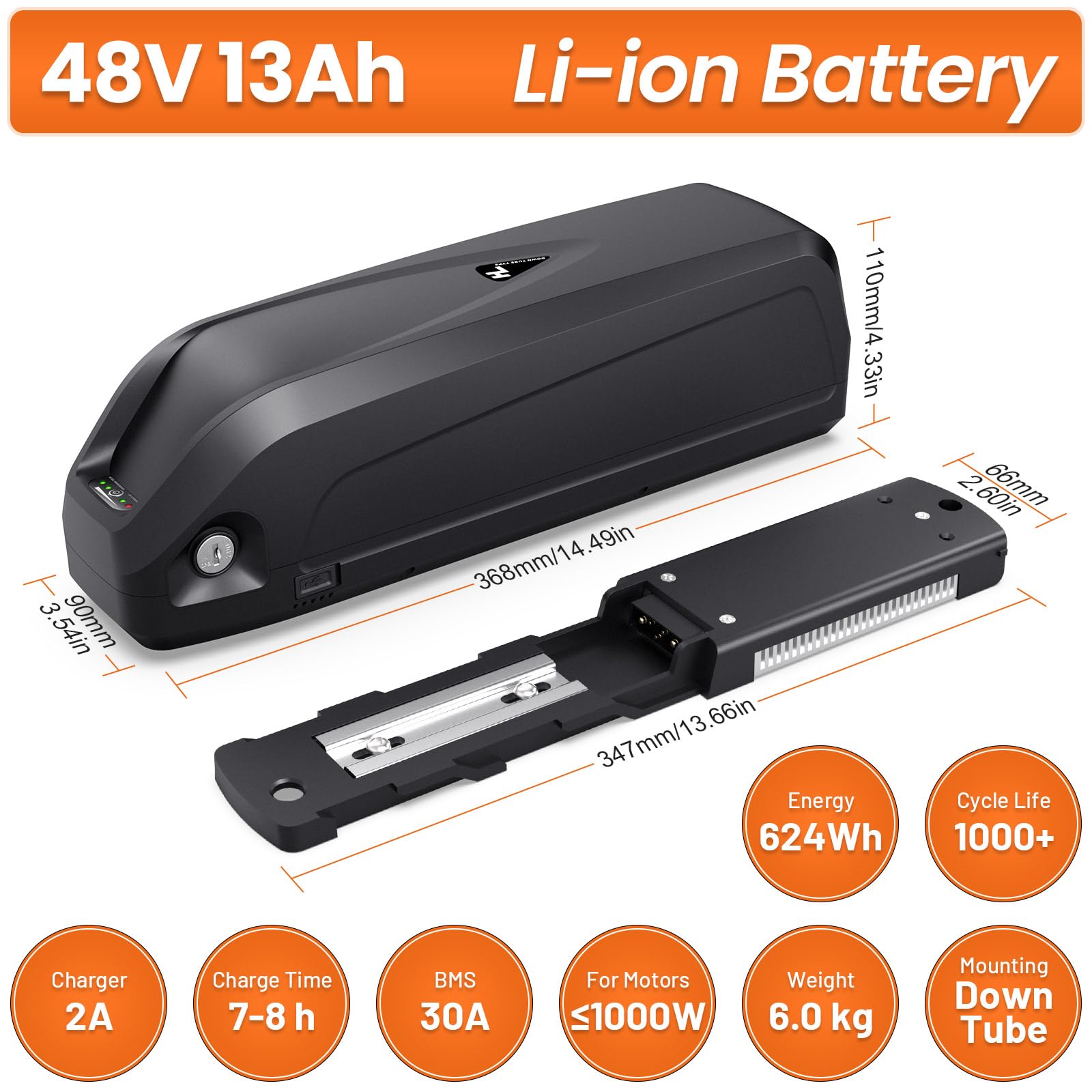 48V 13Ah Hailong Ebike Batterie de vélo électrique, Fit pour Kit de Conversion
