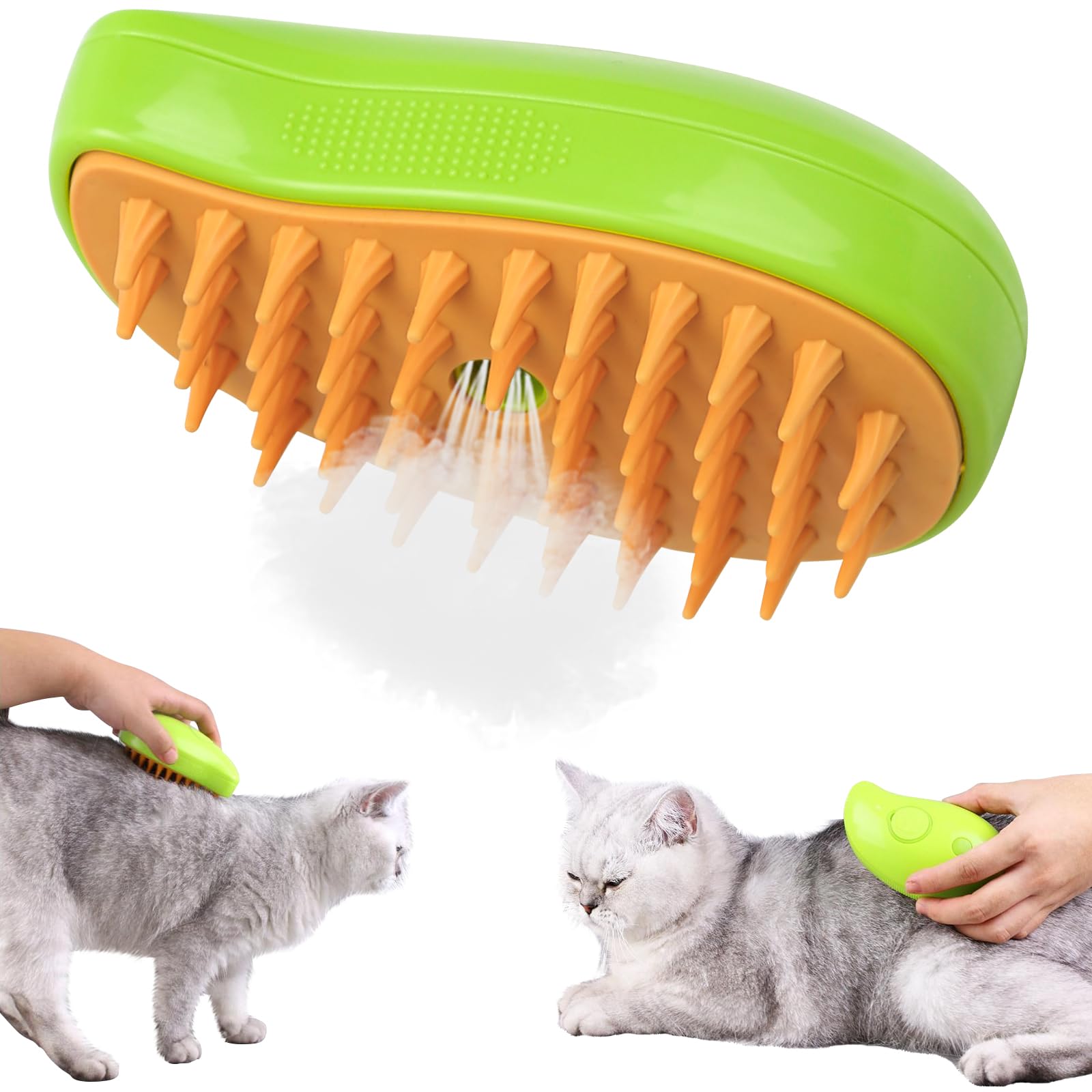 LoQuick Steamy Cat Brush,3 en 1 Steam Cat Brush,Cepillo de Limpieza Automática para Gatos con Vapor,Peine Eléctrico de Masaje para Mascotas,Limpia El Pelo Elimina Los Nudos y El Pelo Suelto (Verde)