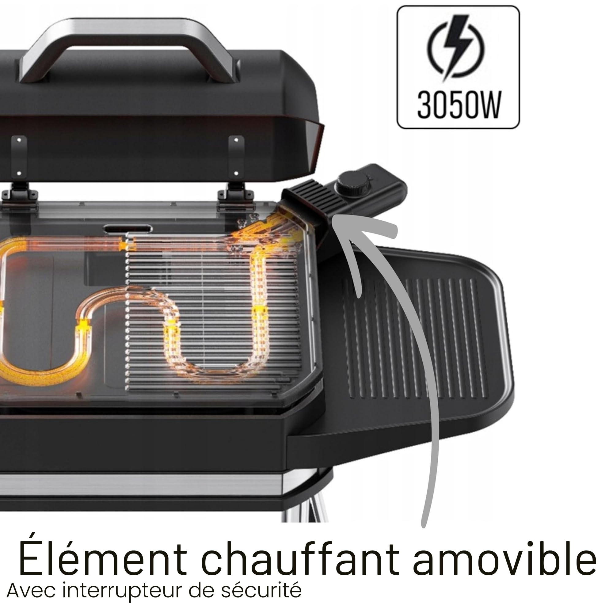 Barbecue électrique 2 en 1 3050 W avec pied grandes surfaces de cuisson régulateur de température