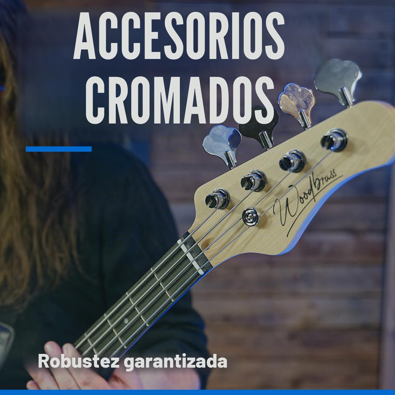 Bajo eléctrico Woodbrass JB100 negro - Guitarra baja versátil para principiantes, cuerpo de madera JB Tilo americana - Estilo rock, pop, funk, country, hard, metal