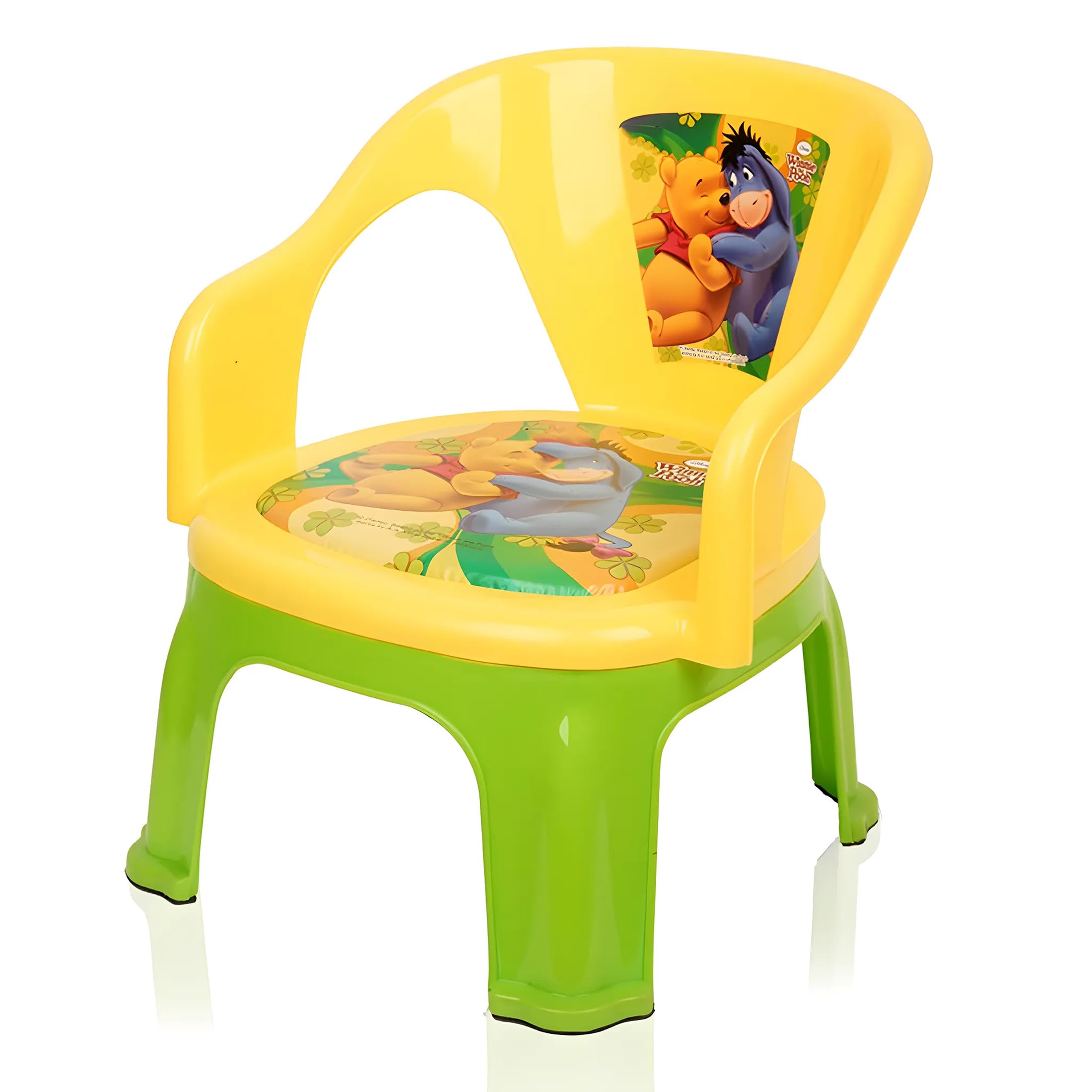 Kuber Industries Disney Pooh Kids Chair | Plastic Foldable Kids Chair | Chair for Kidsroom | School Study Stool | Baby Stool | Indoor or Outdoor Stool for Kids | Capacity 30 Kg | Yellow & Green