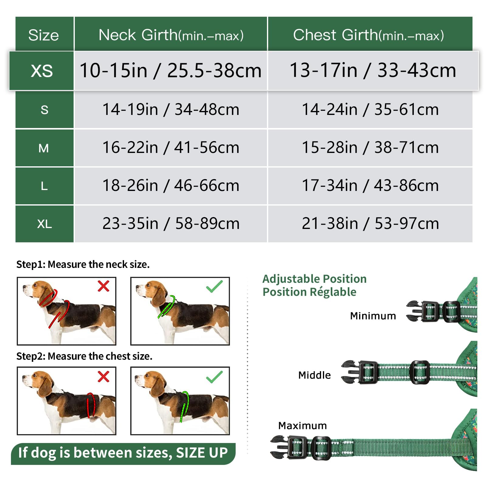 HEELE Pettorina Cane Taglia Piccola con Motivo Stampato, Riflettente Pettorina Addestramento Cani Anti Tiro con 2 Ganci in Metallo + Maniglia, Gilet per Cani Regolabile, Fiore-Verde, XS