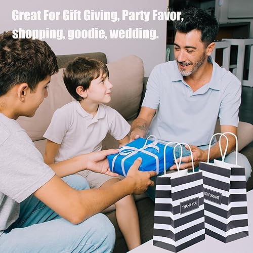 Miniatura 4 de Ronvir 50 bolsas de regalo de 5.25 x 3.25 x 8 pulgadas, color blanco y negro, bolsas de papel pequeñas para negocios, recuerdos de fiesta,