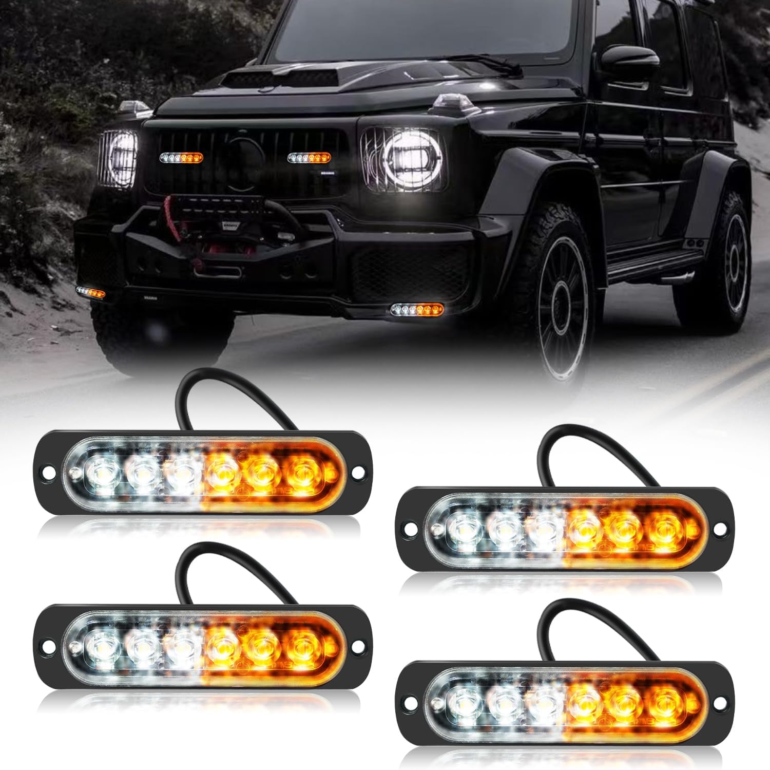 – YONGMING Flashing LED Strobe Lights for Trucks Vehicle 10-30V, 6 LED Emergency Strobe Beacon Light Bar White and Amber Safety Warning Lights,16 Flash Patterns Traffic Light, Pack of 4