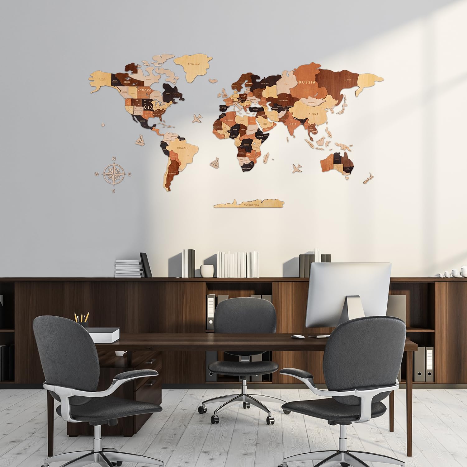 Creawoo 3D Weltkarte Wand Holz Weltkarte Wanddekoration, Wanddeko Wandkunst für Haus, Büro, Schlafzimmer, Holzkarte der Welt, Reisekarte für Wand, Eine Geschenkidee-150x85cm