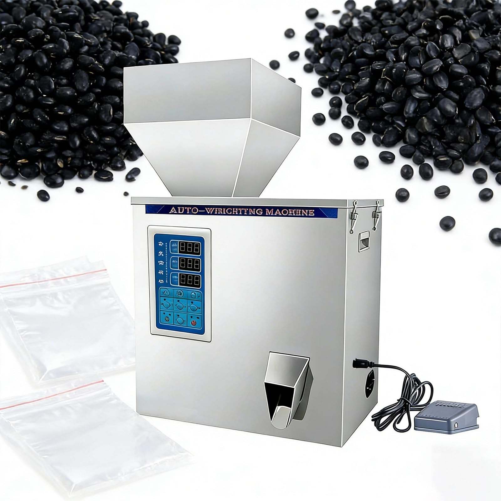 BOOZXCV Automatic Granule Filling Machine, Particle Filling Machine for Tea Seeds, Powder Dispenser with LED Touch Screen, 1-200g Adjustable Weighing, 3 Speed Modes (B)