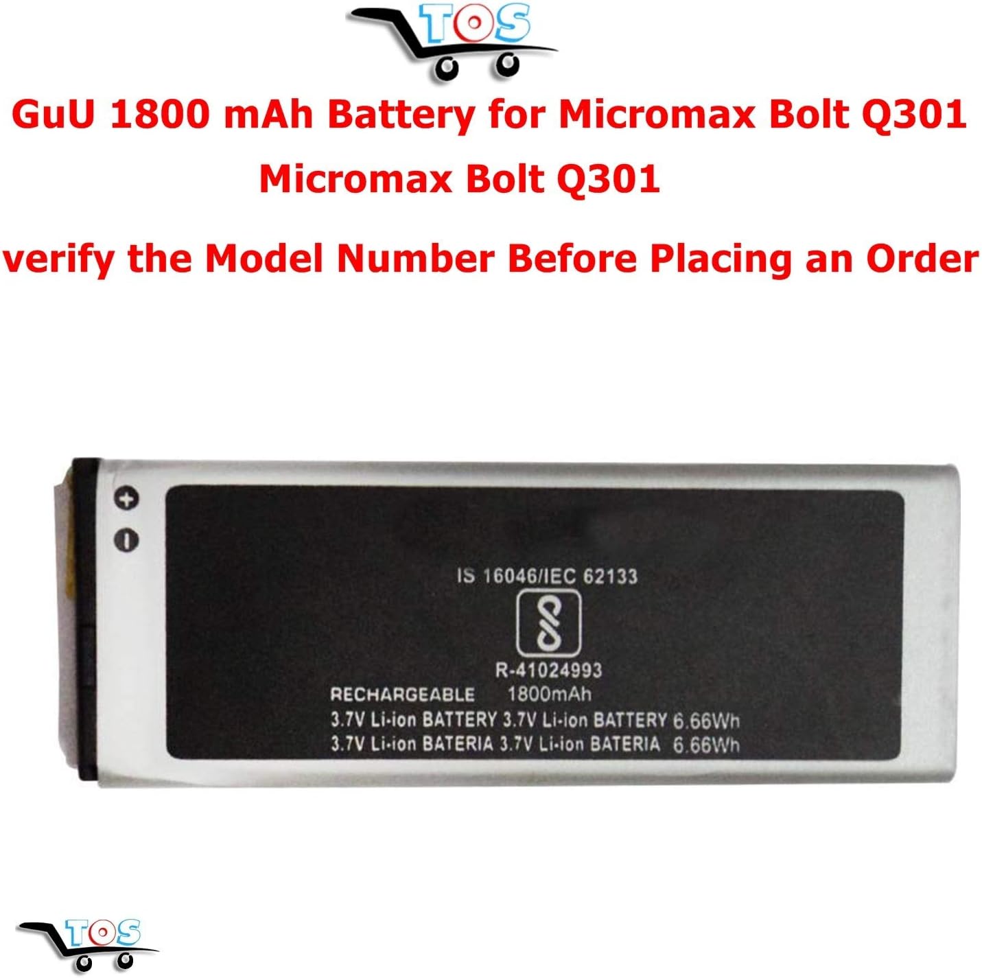 TOS - Micromax Bolt Q301 Battery,Battery for Micromax Bolt Q301 1400mah 3.7v 1ICP4 / 32/84 (Model ACBIR14M02)