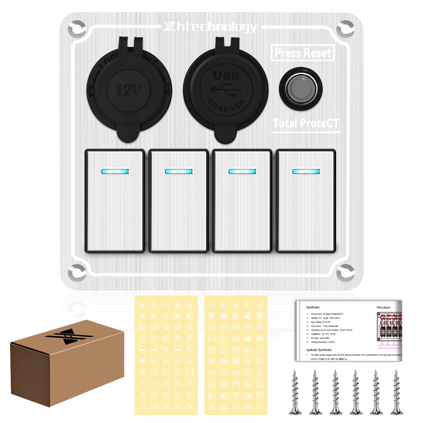 Xhtechnology Marine Boat Rocker Switch Panel,Waterproof 8 Gang Toggle Switch Panel with Dual USB and Voltmeter Panel for RVs, Cars, Boats, Trucks,