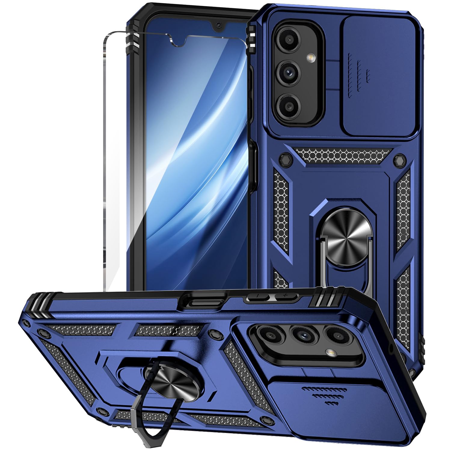 KEYUJIE for Samsung Galaxy A25 5G Phone Case with Slide Camera Cover HD Screen Protector [Military Grade 16ft. Drop Tested] Magnetic Ring Kickstand