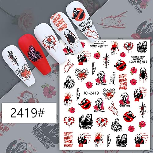 Miniatura 3 de 6 hojas de calcomanías de uñas de Halloween, calcomanías 3D autoadhesivas 3D de gato, cráneo, fantasma, bruja, fantasma, muñeca, suministros de