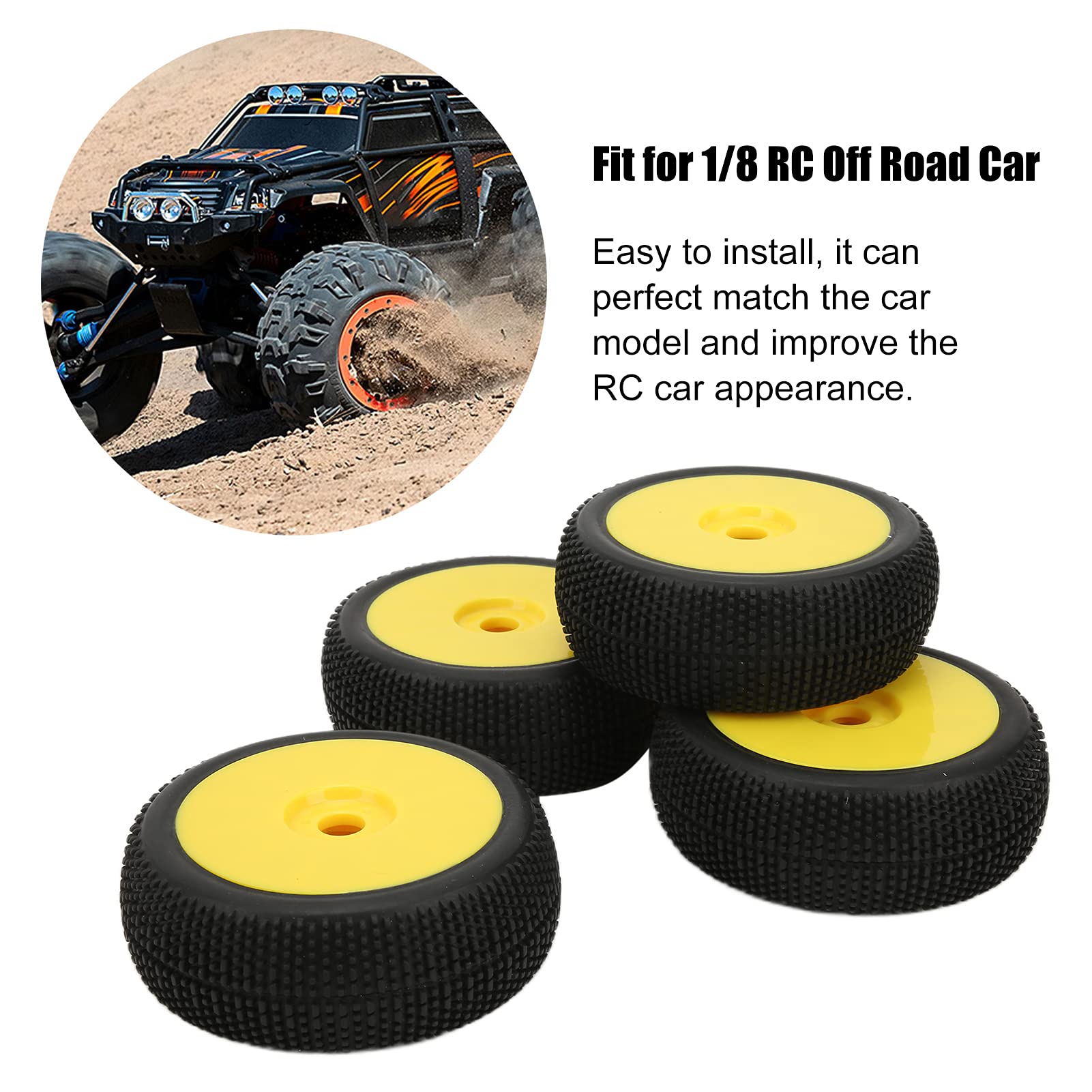 Pneus Et Roues RC OKAT 17 Mm – 1/8 Off-road – Caoutchouc Durable – Lot 4 Avec Clés – Adhérence Renforcée