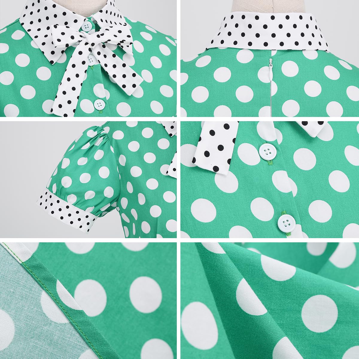 OBEEII Robe Femmes Vintage de Années 50 Elégantes Audrey Hepburn Swing à Pois Robe de Soirée Cocktail Cérémonie Anniversaire Bal Fête Rockabilly