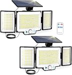 2 Pack Solar Lights Outdoor, 3500LM Motion Sensor Security Flood Lights | Upgraded Solar Panel with 3.3 ft Cable, 3-Mode Remote, 270° Wide Angle, 26 ft PIR Detection for Garage, Yard, Driveway, 6500K