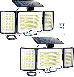 2 Pack Solar Lights Outdoor, 3500LM Motion Sensor Security Flood Lights | Upgraded Solar Panel with 3.3 ft Cable, 3-Mode Remote, 270° Wide Angle, 26 ft PIR Detection for Garage, Yard, Driveway, 6500K