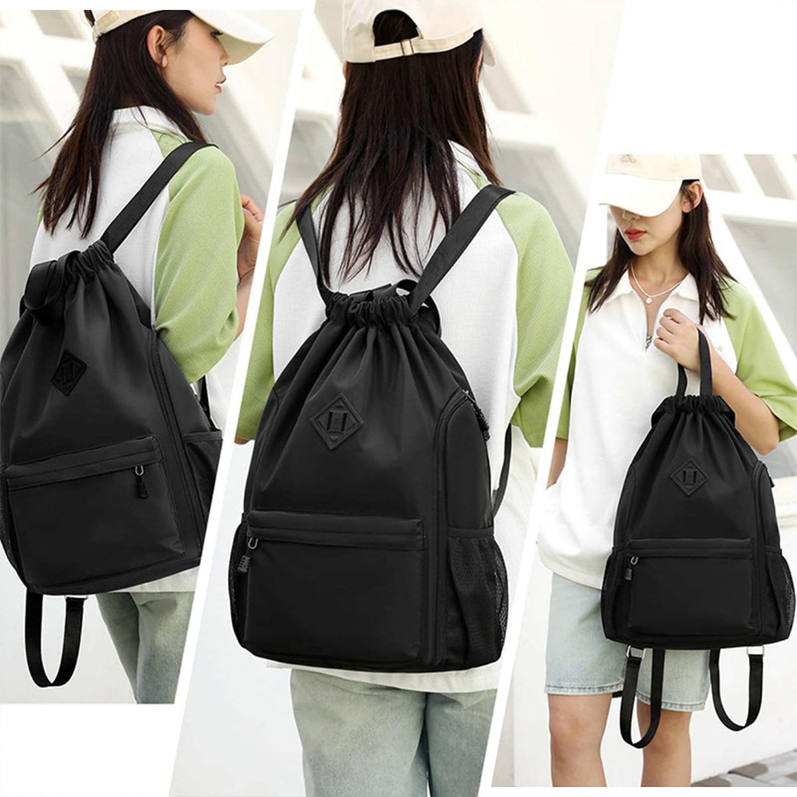 Mochila de cuerda resistente al agua con compartimento para zapatos, gran capacidad, bolsa deportiva