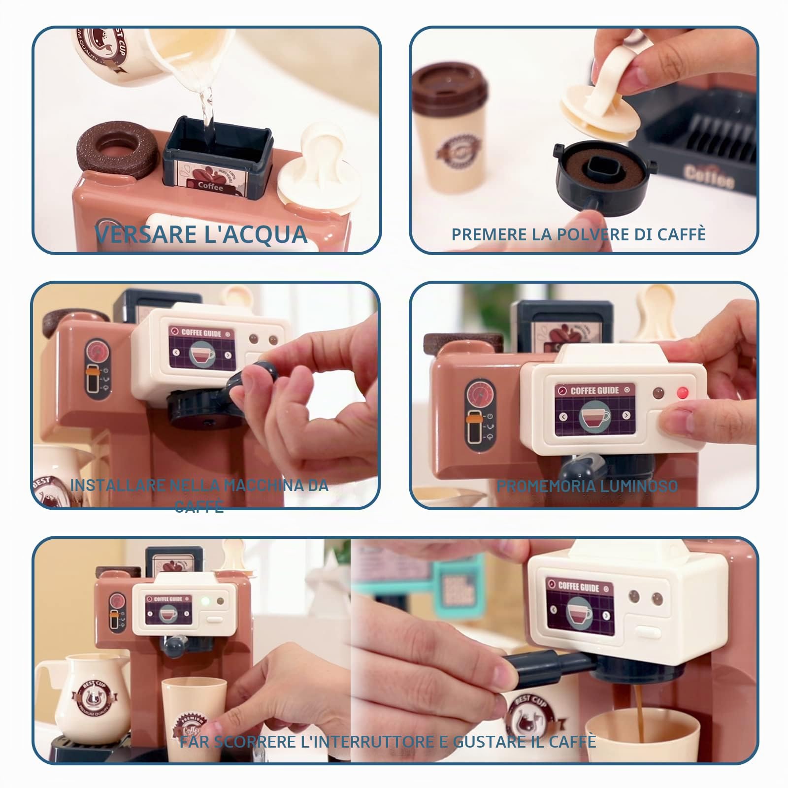 Giocattolo Caffettiera Gioco di Simulazione da Cucina con Macchina da Caffè Registratore di Cassa Set di Modelli Alimentari Dessert Giochi di Ruolo per I'educazione della Bambini