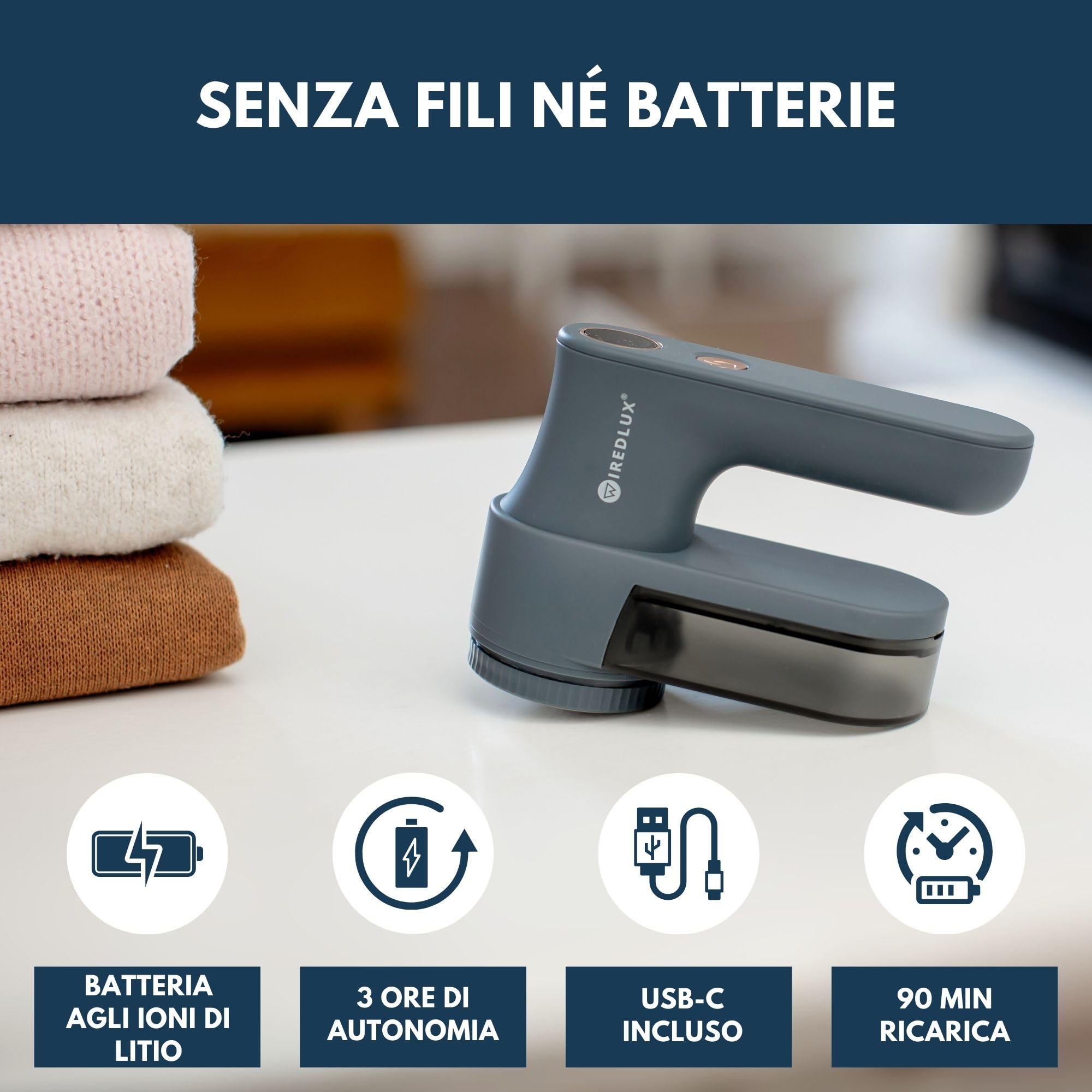 Leva Pelucchi Elettronico Ricaricabile per Vestiti e Maglioni – Levapelucchi/Togli Pelucchi Elettrico con 3 velocità, display LED, ricarica USB – Portatile con doppia protezione