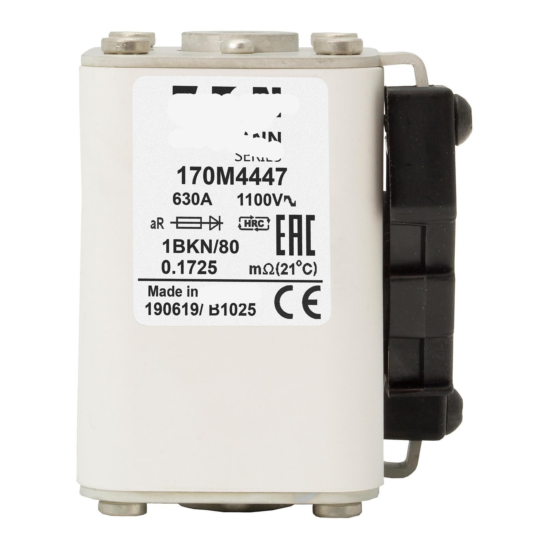 Fusible 170M4447 con formato de cubo estándar europeo y terminal de extremo