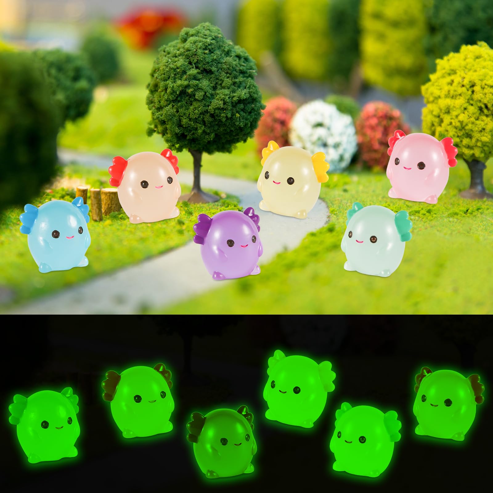 NQEUEPN 30pcs Luminous Mini Resin Squishy Axolotl