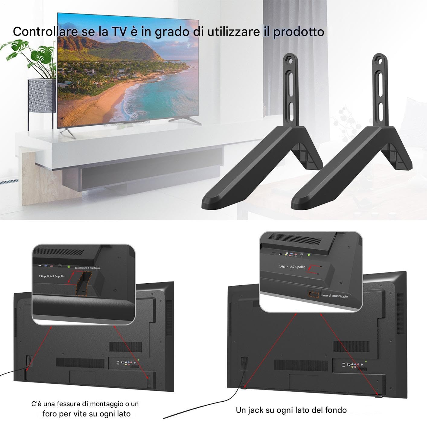 TV Stand Gambe - Base Regolabile In Altezza | Piedi Televisivi In Lega Di Alluminio, Supporto In Metallo Stabile, Supporto Non Slittato, Gambe Di Sostituzione Universale Per Televisori Da 32–65 Pollic