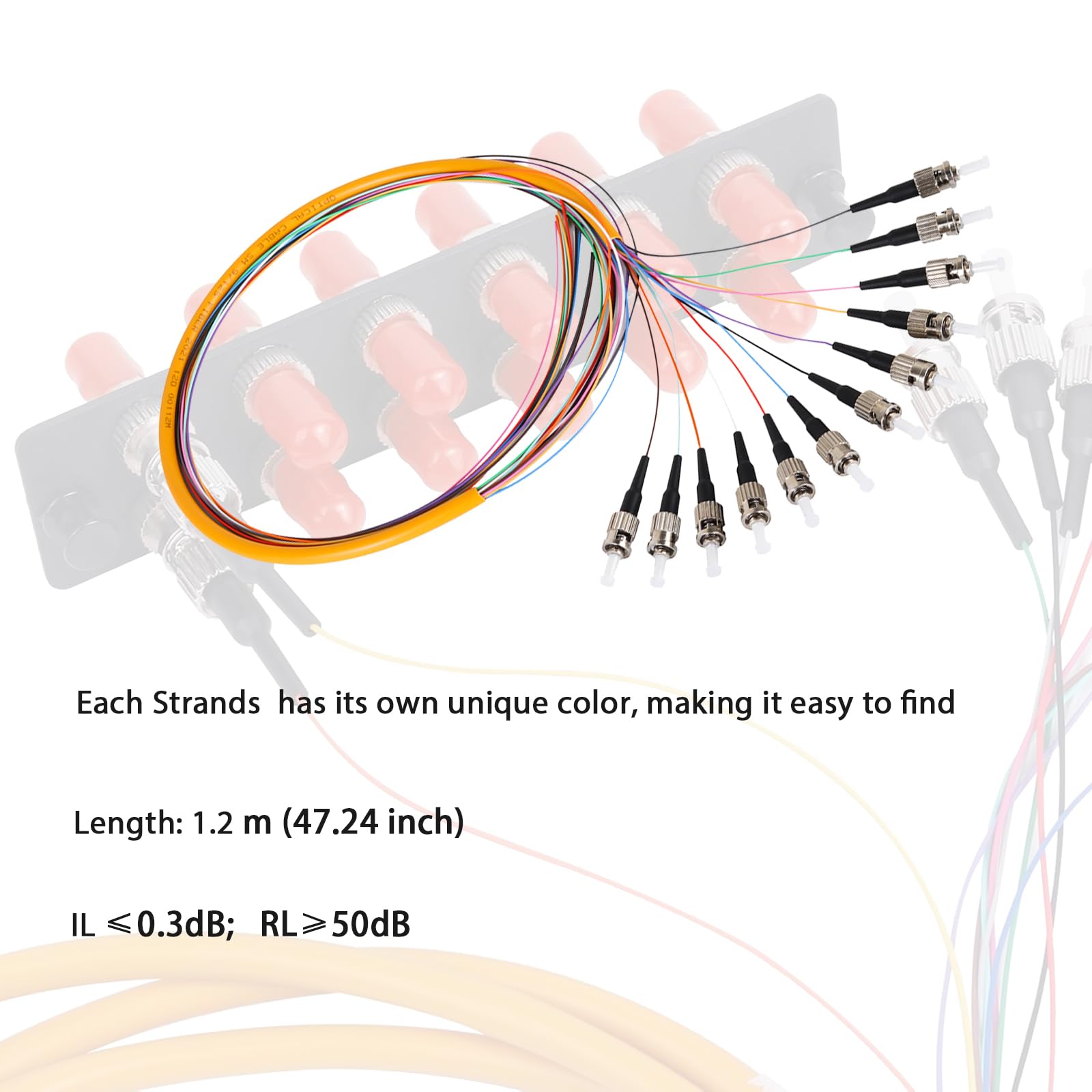 Lot de 4 câbles à fibre optique monomode (SM) ST UPC 12 fibres optiques ST UPC 1,2 m pour ingénierie réseau d'accès à fibre optique, lot de 4
