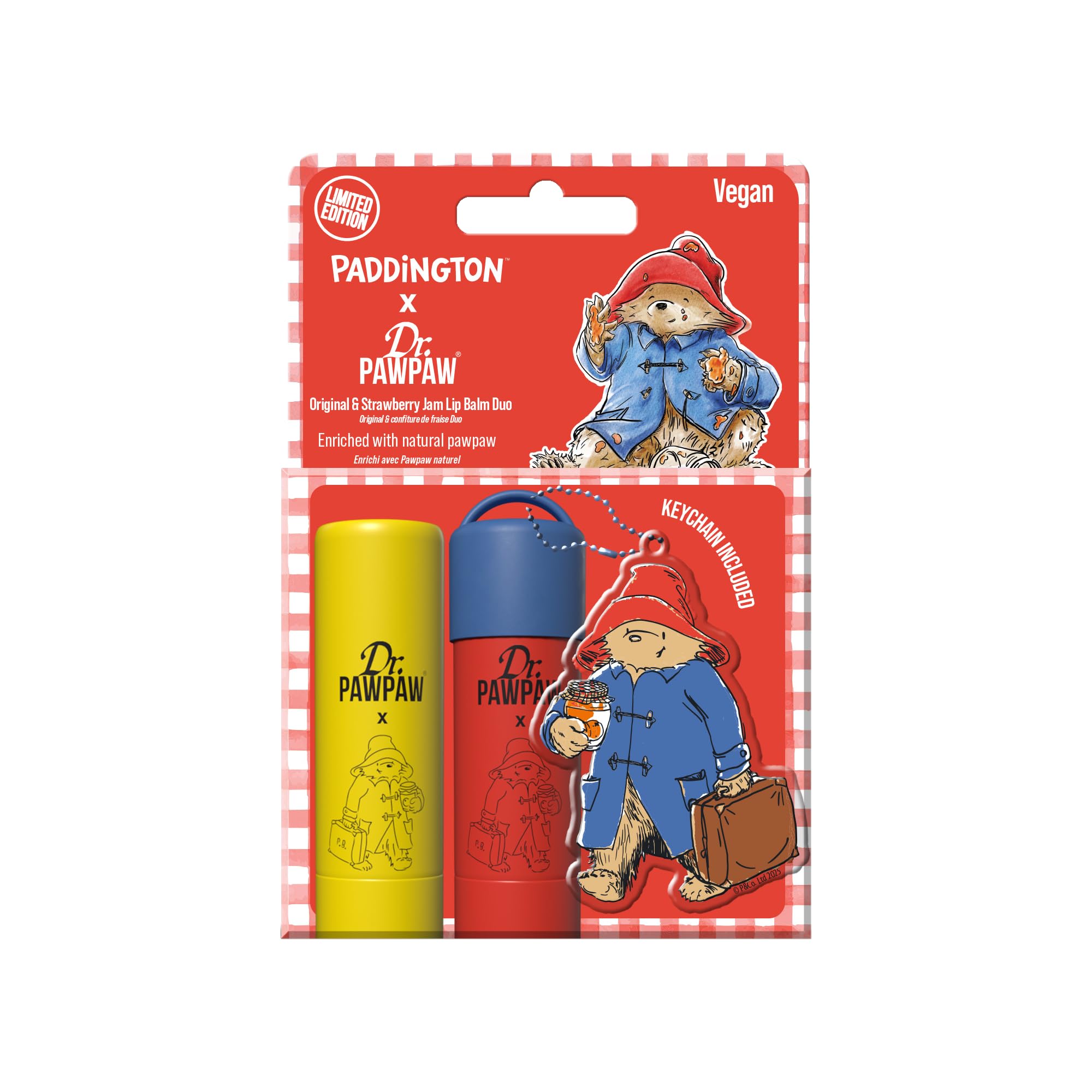 Dr.PAWPAW x Paddington Original and Strawberry Jam Lip Balm Duo 2 x 4g with Paddington Keyring