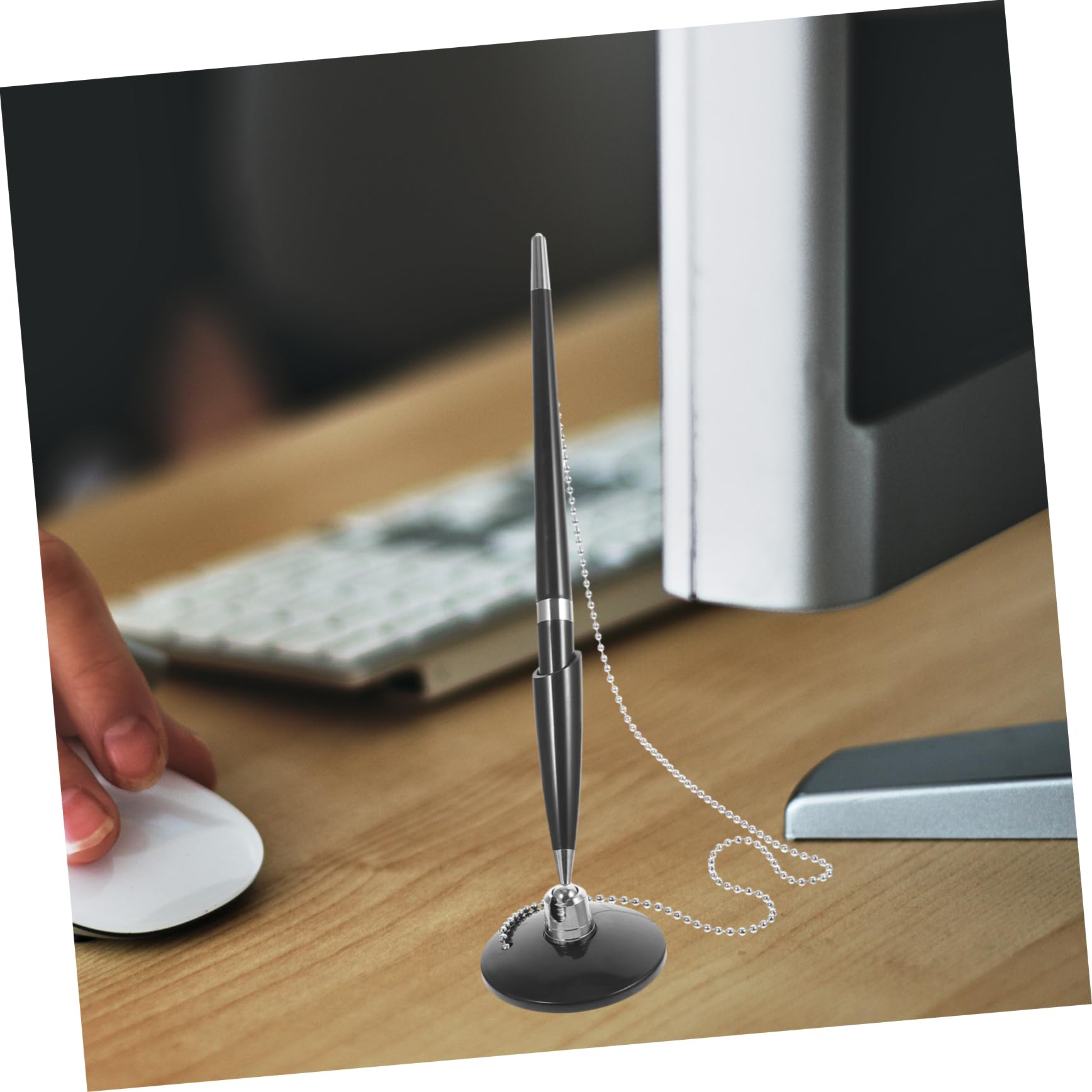 Operitacx Desktop Unterschriftenstift Mit Kette - Eleganter Signierstift Silber Für Büro & Hotel
