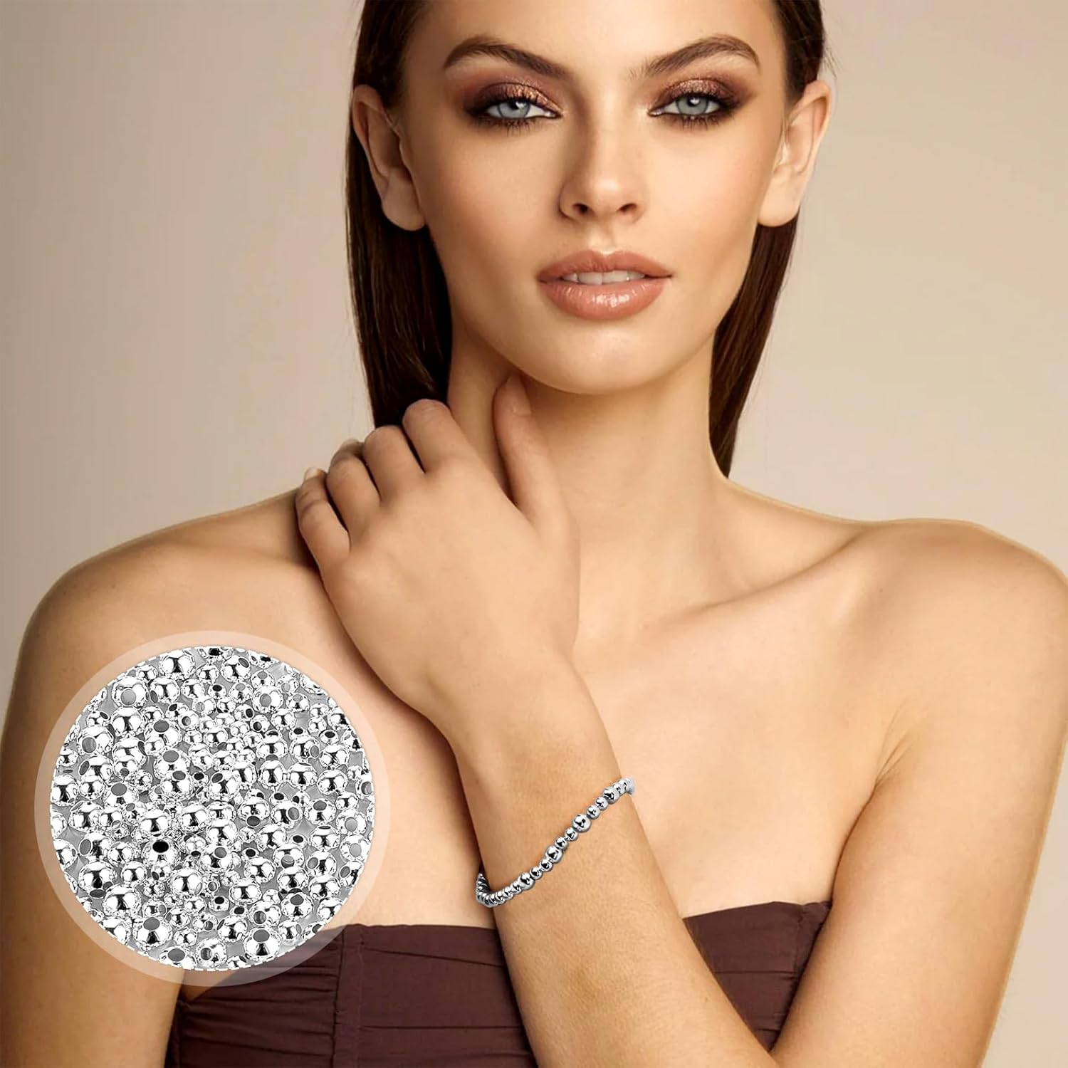 4 Sizes Smooth Round Silver Beads for Jewelry Making, Small Silver Spacer Beads for Jewelry Making, Long-Lasting Round Bead Spacers Seamless Ball Crafts Bead Bracelets DIY Necklace (3mm 4mm 5mm 6mm) - Image 7