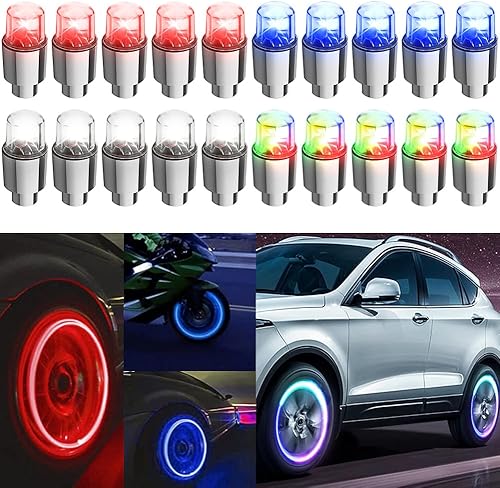 JHMUERN 20 luces de válvula de neumático, luces LED de rueda, luz intermitente LED, lámpara de tapas de válvula de neumático para automóvil,