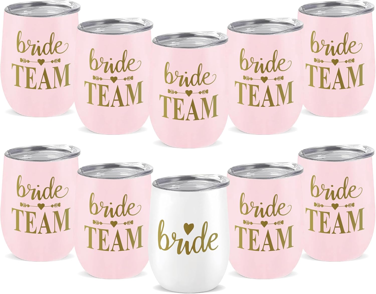 Bride Squad Bachelorette Party Cups 10 Pcs Team Bride Cups Bridesmaid Gifts Tumblers 12 Oz Insulated Cups with Lid and Straw(Pink)