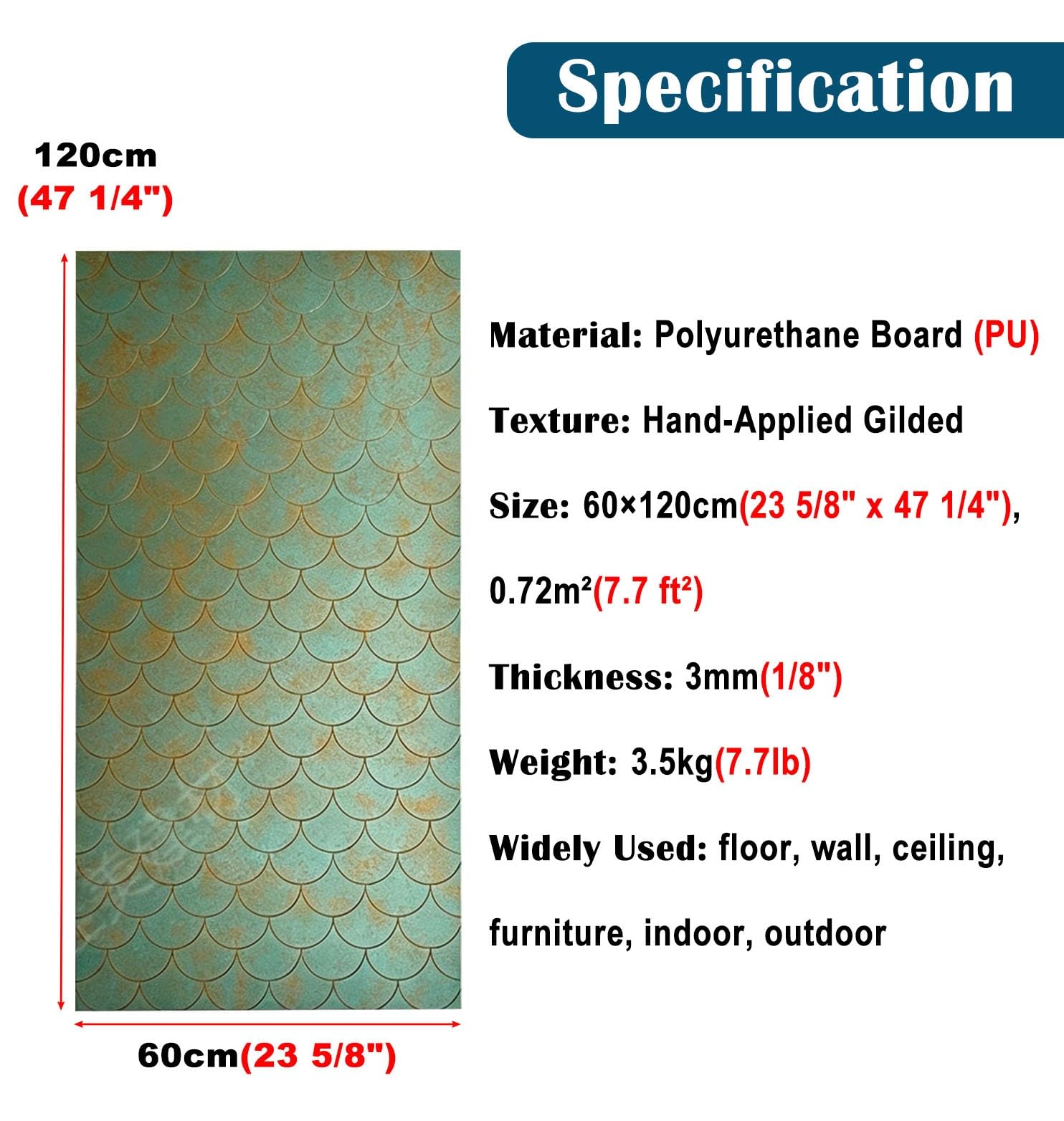 Paneles Decorativos para Pared Paneles de Pared con Patrón de Escamas con Textura Dorada Aplicada a Mano, Revestimiento de Pared de PU Impermeable para Exterior, Revestimiento de Pared(I,1PC)