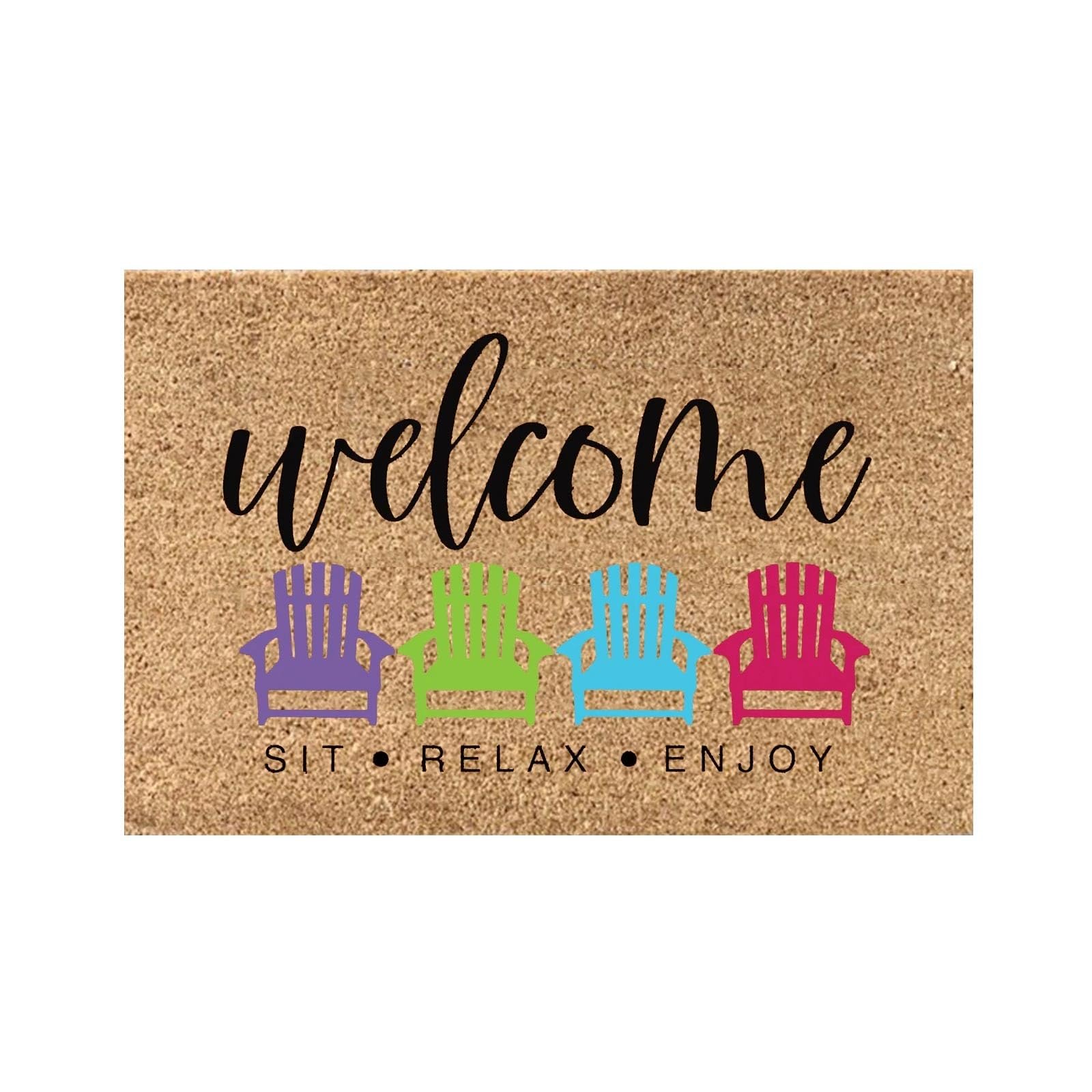 Summer Coir Door Mat, Hello Summer Welcome Door Mat Floral Decorative Doormat Farmhouse Floor Rug,Watermelon,Slippers,Summertime Doormat,Non-Slip Front Porch Entryway Rug Indoor Outdoors