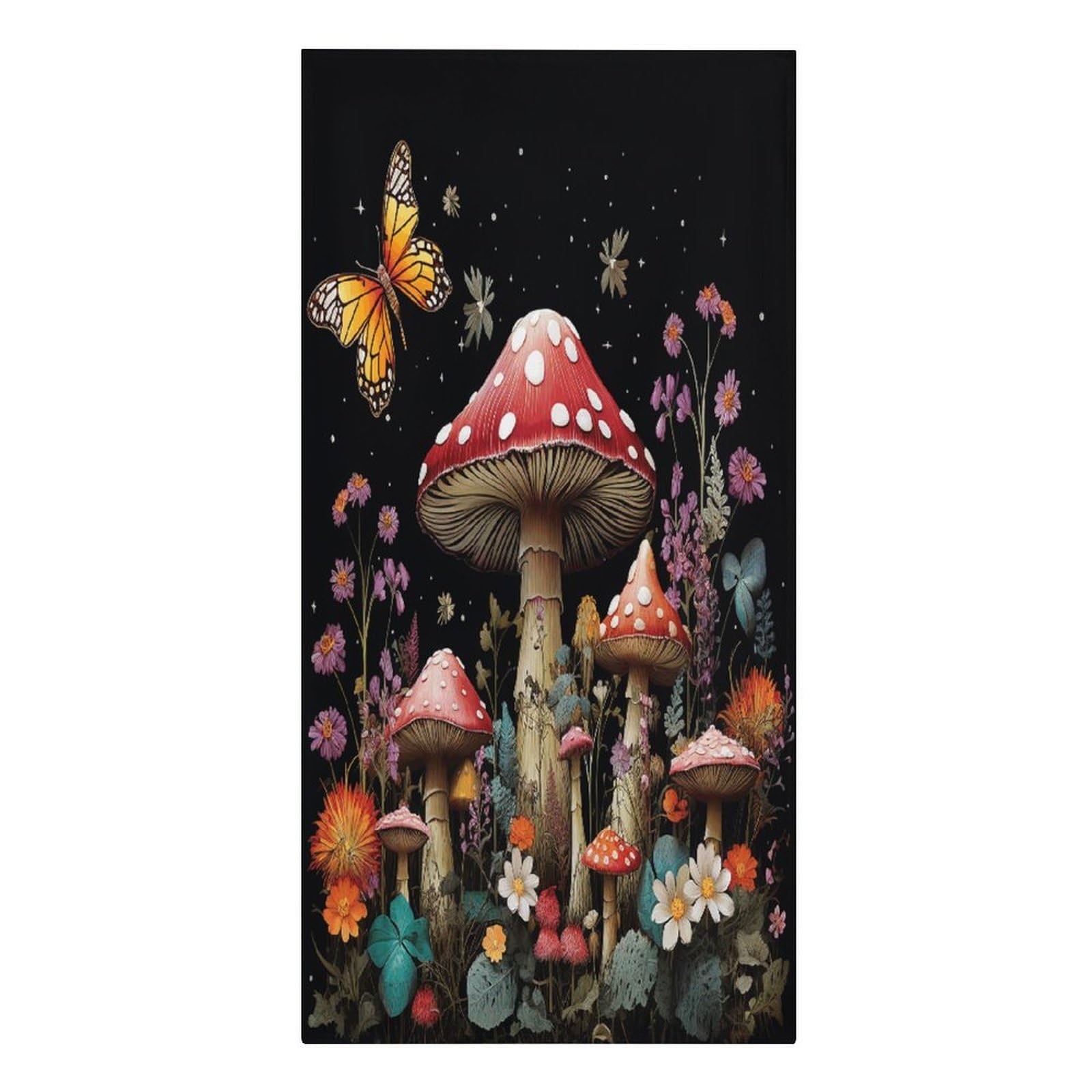 Fekiloot Men's Style Mushrooms And Butterflies On Black Background Large Beach Towel, Travel Towel For Adults Wo, Pool Towels For Beach, Camping, Swim Pool, Gym, Sports& Yoga 61.4"X30.3"