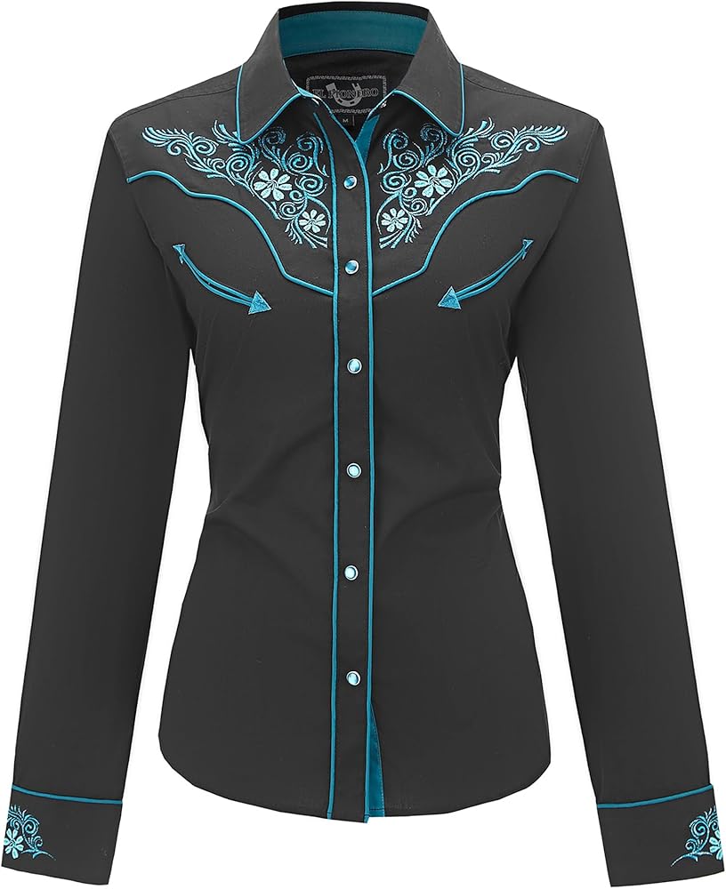Embroidered Western Shirt 97% Cotton + 3% Spandex, Snap Front